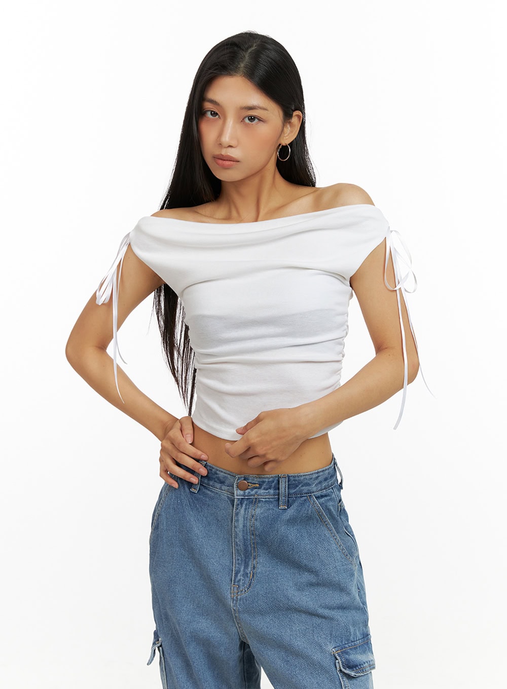 Ribbon Chic Off Shoulder Crop Top IU412