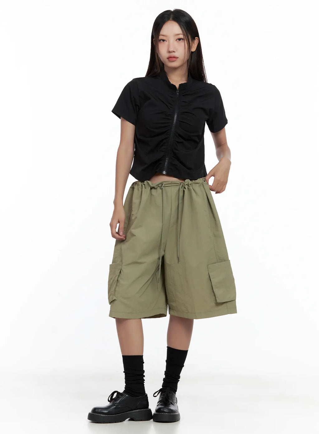 Shirred Zip Nylon Short-Sleeve Jacket CL509