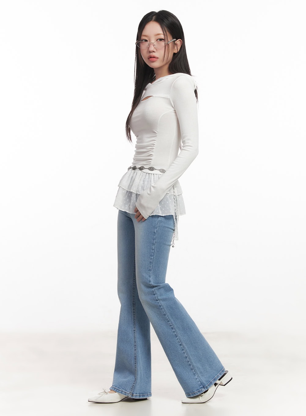 Shirred Cut-Out Crop Hoodie Top CA521