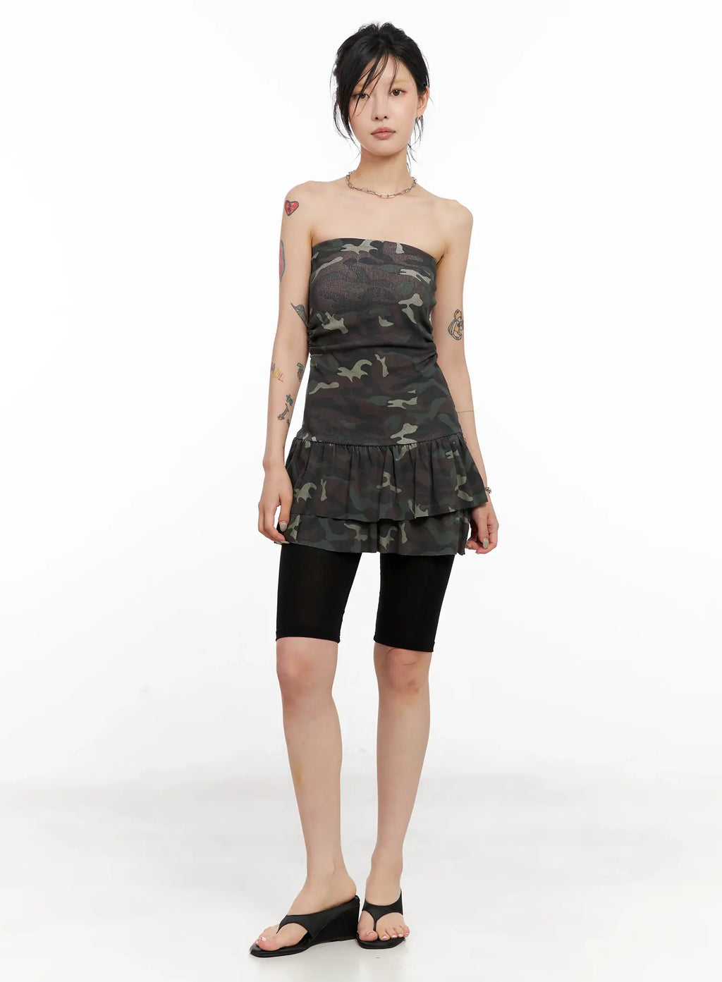 Camo Frill Strapless Mini Dress CL525