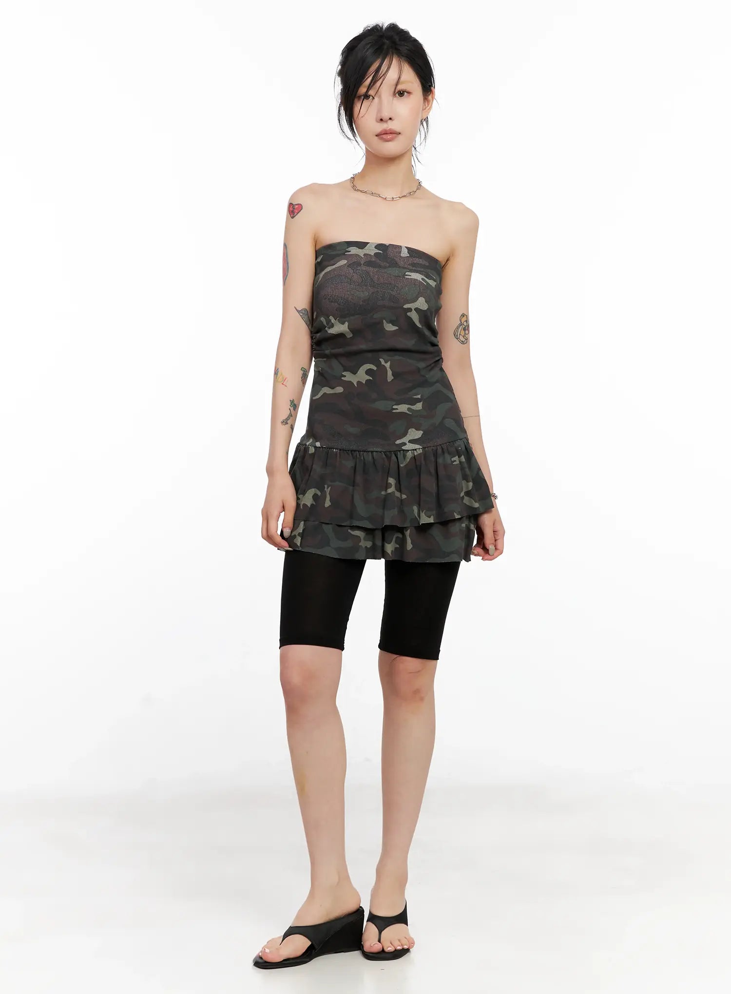 Camo Frill Strapless Mini Dress CL525