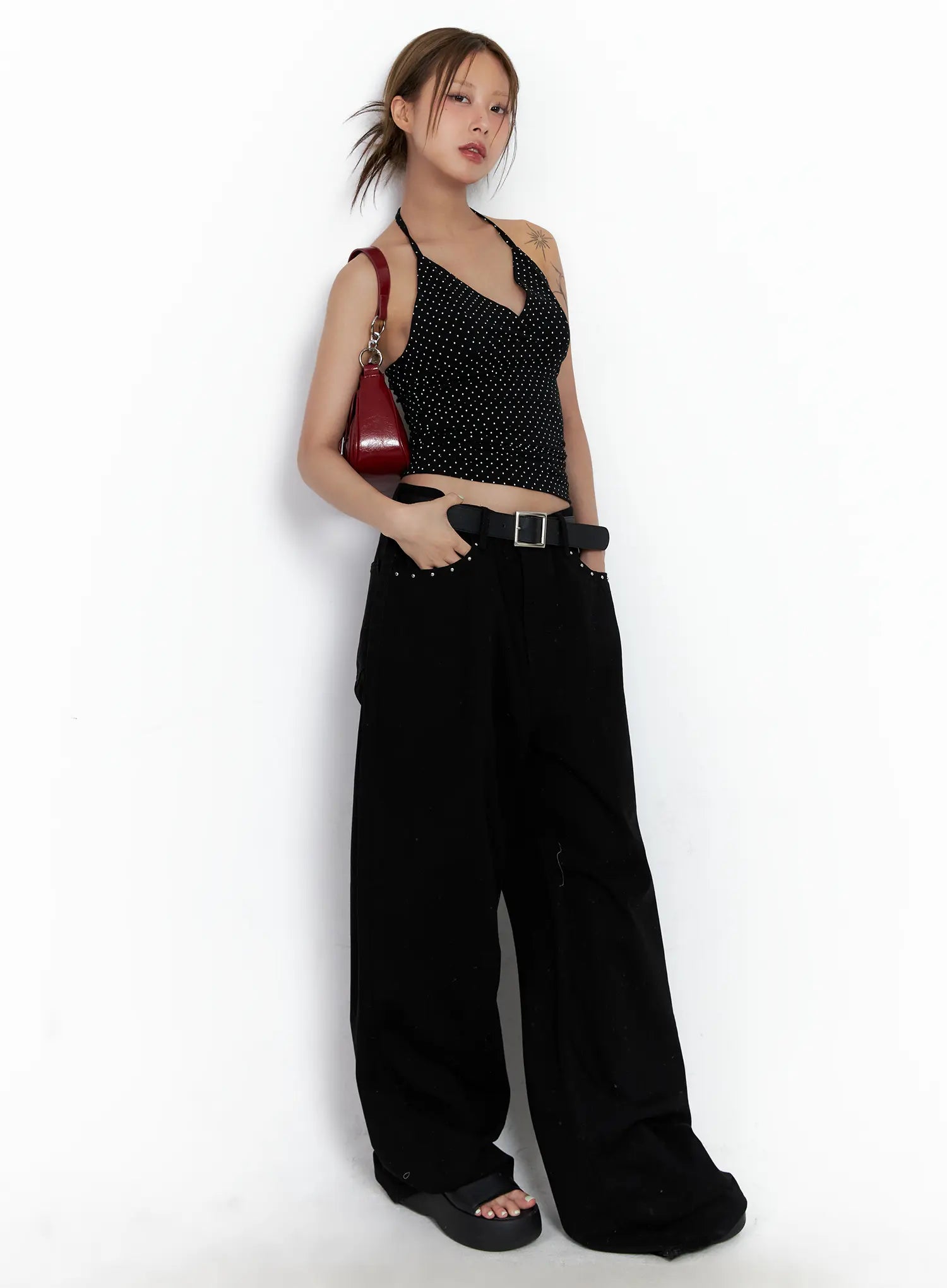 Polka Dot Halter V-Neck Sleeveless Top CL511