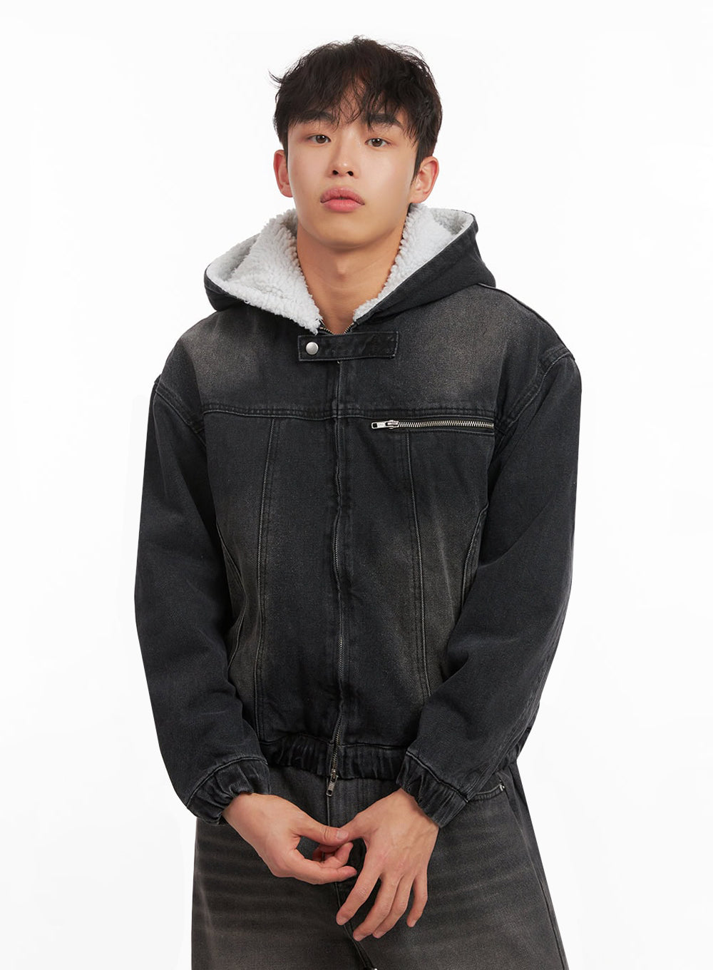 Men's Warm Hooded Zip-Up Denim Jacket ID431