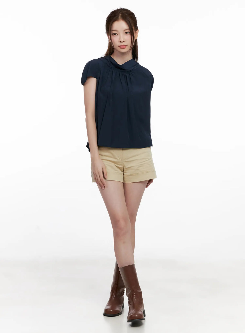 Shirred Ribbon Short-Sleeve Blouse CL523