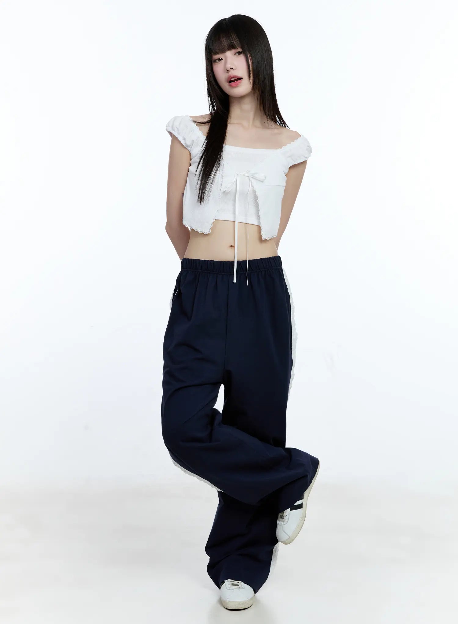 Lace-Trim Wide-Leg Sweatpants CG511