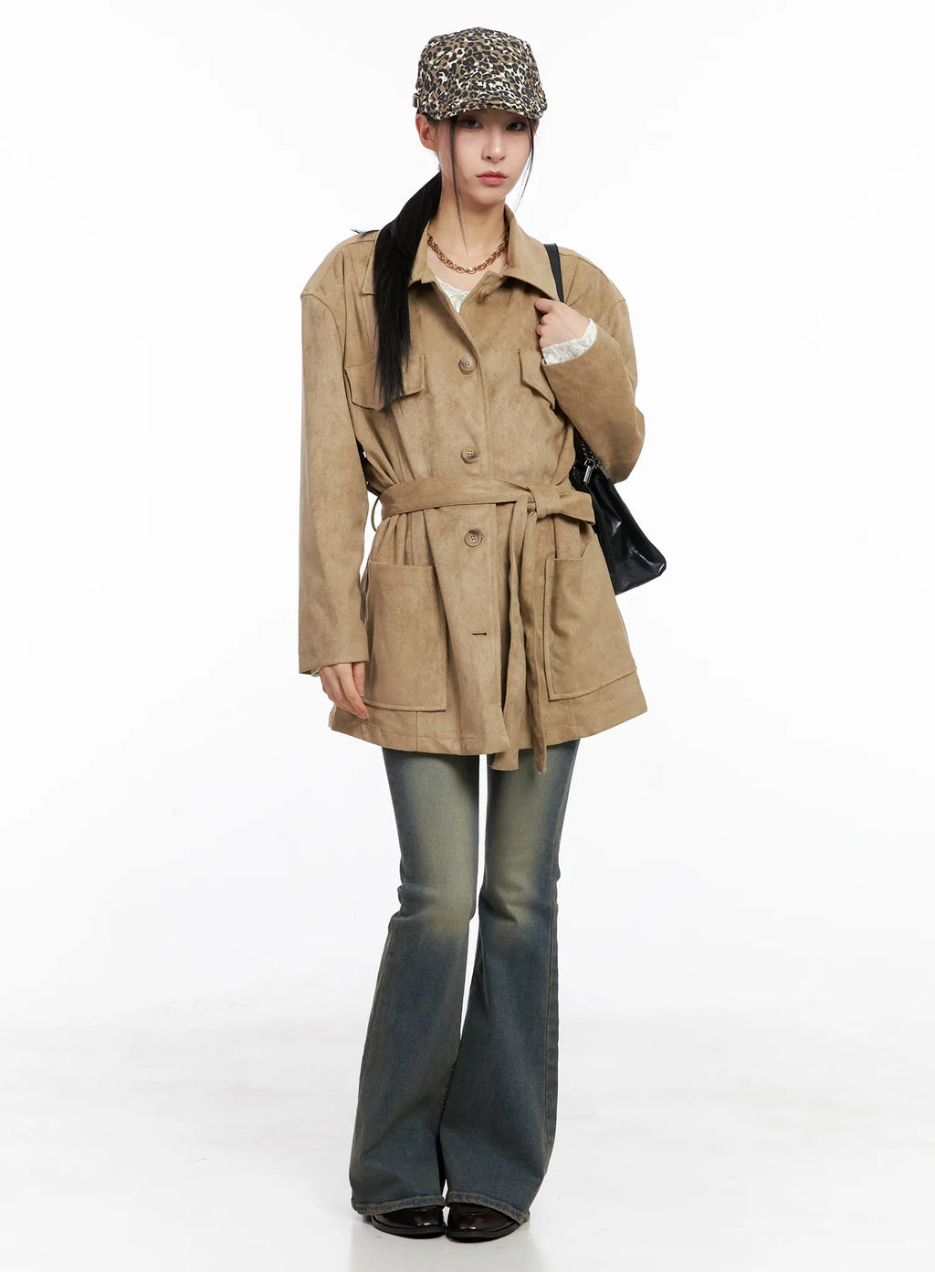 Relaxed Suede Jacket with Belt CC1109