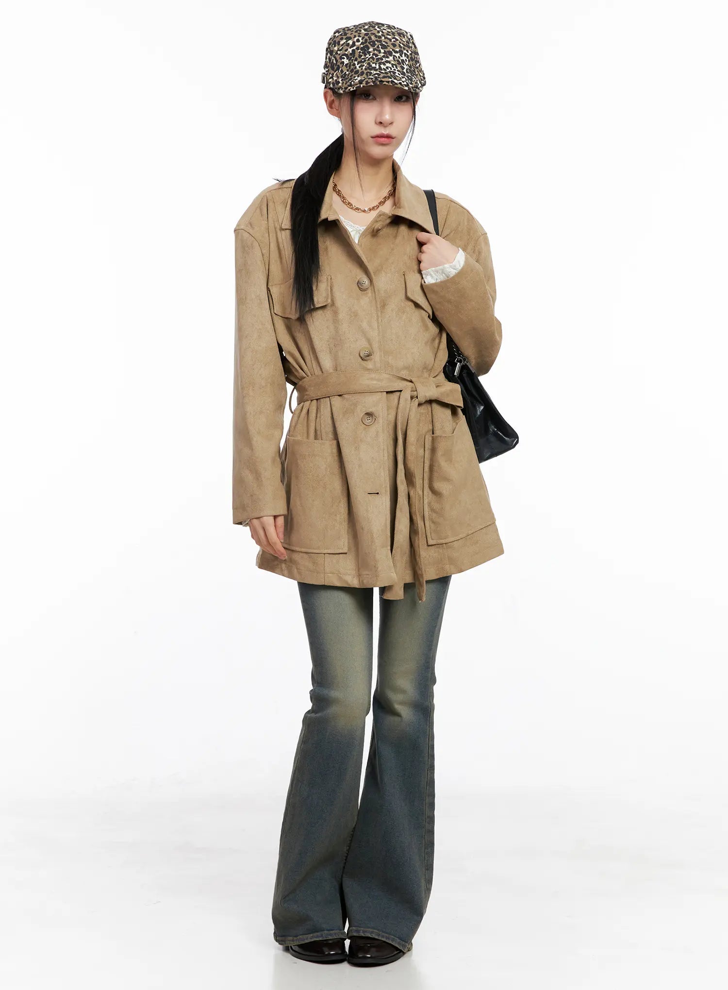 Relaxed Suede Jacket with Belt CC1109