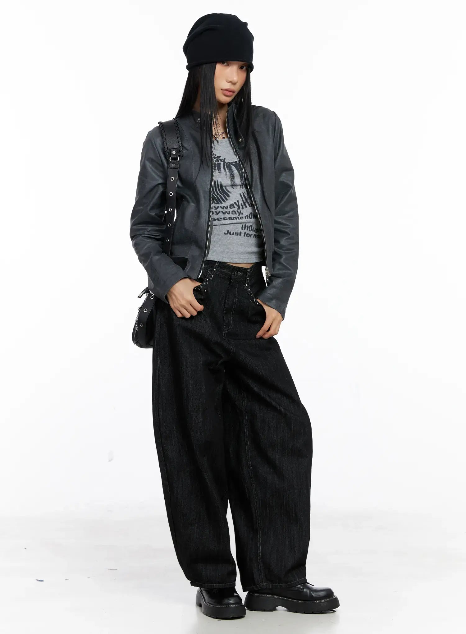 Cropped Faux Leather Jacket CS509