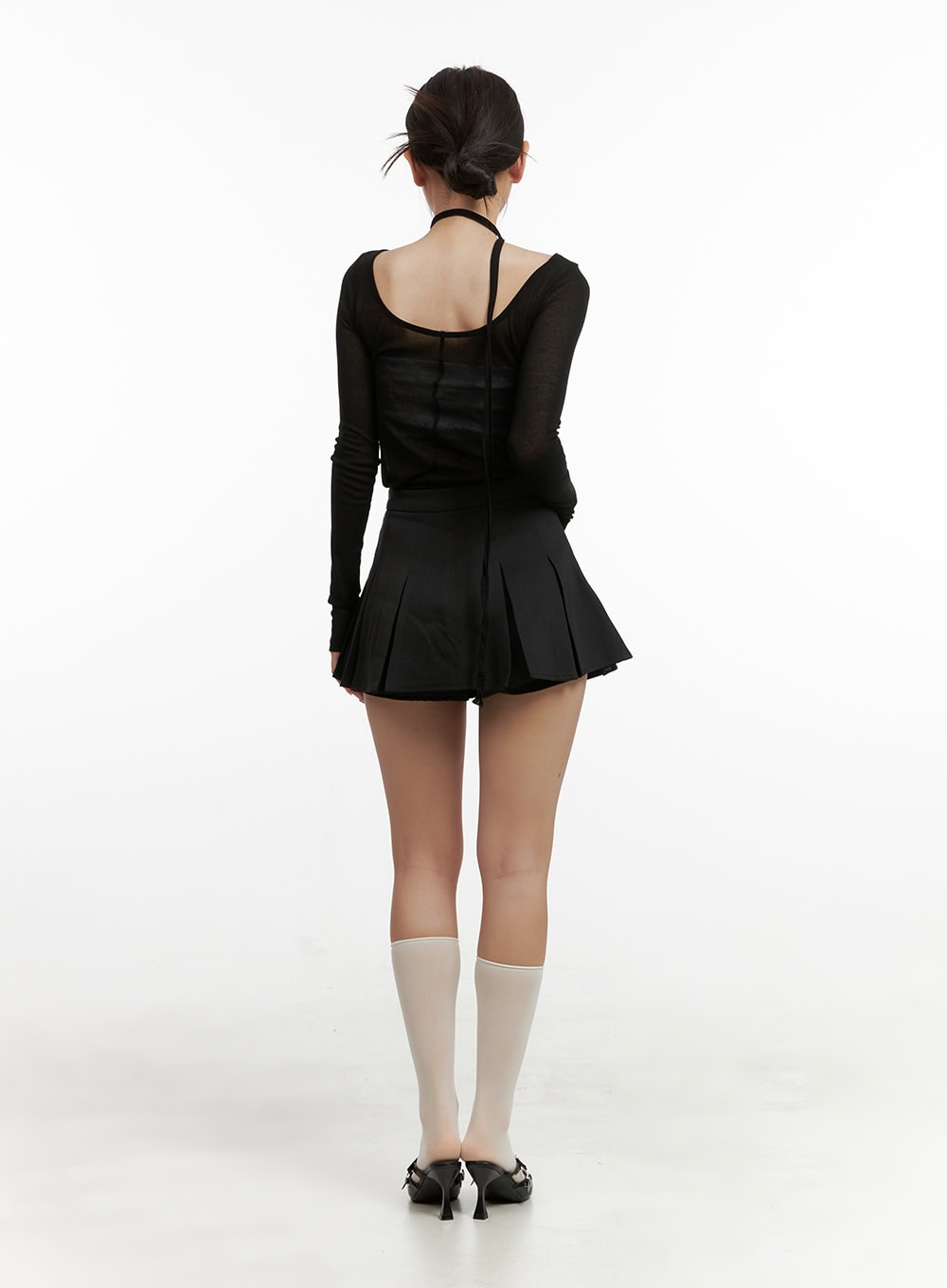 Sheer U-Neck Top with Scarf OU403