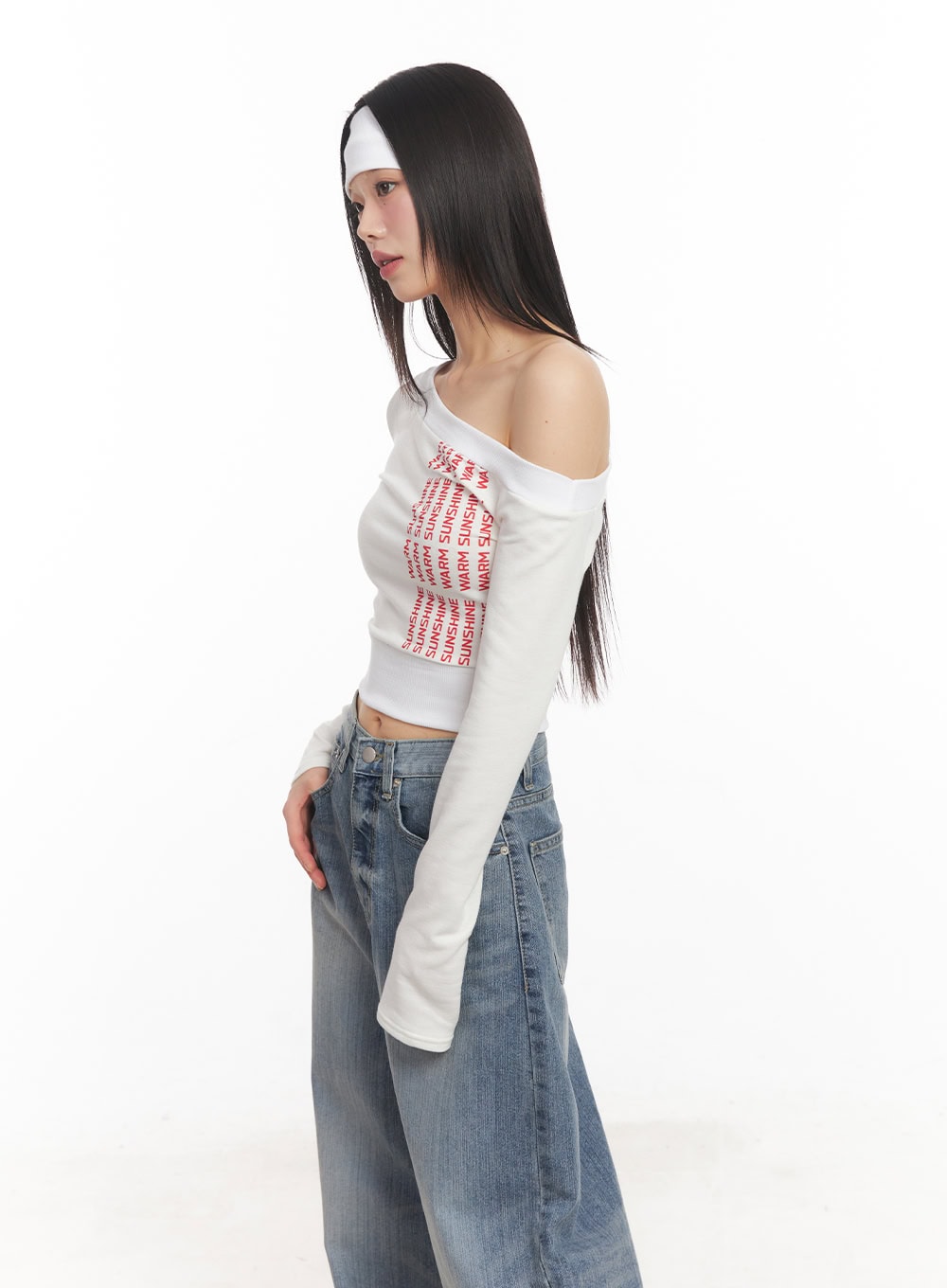 One-Shoulder Wrap Long-Sleeve Crop Top CA522