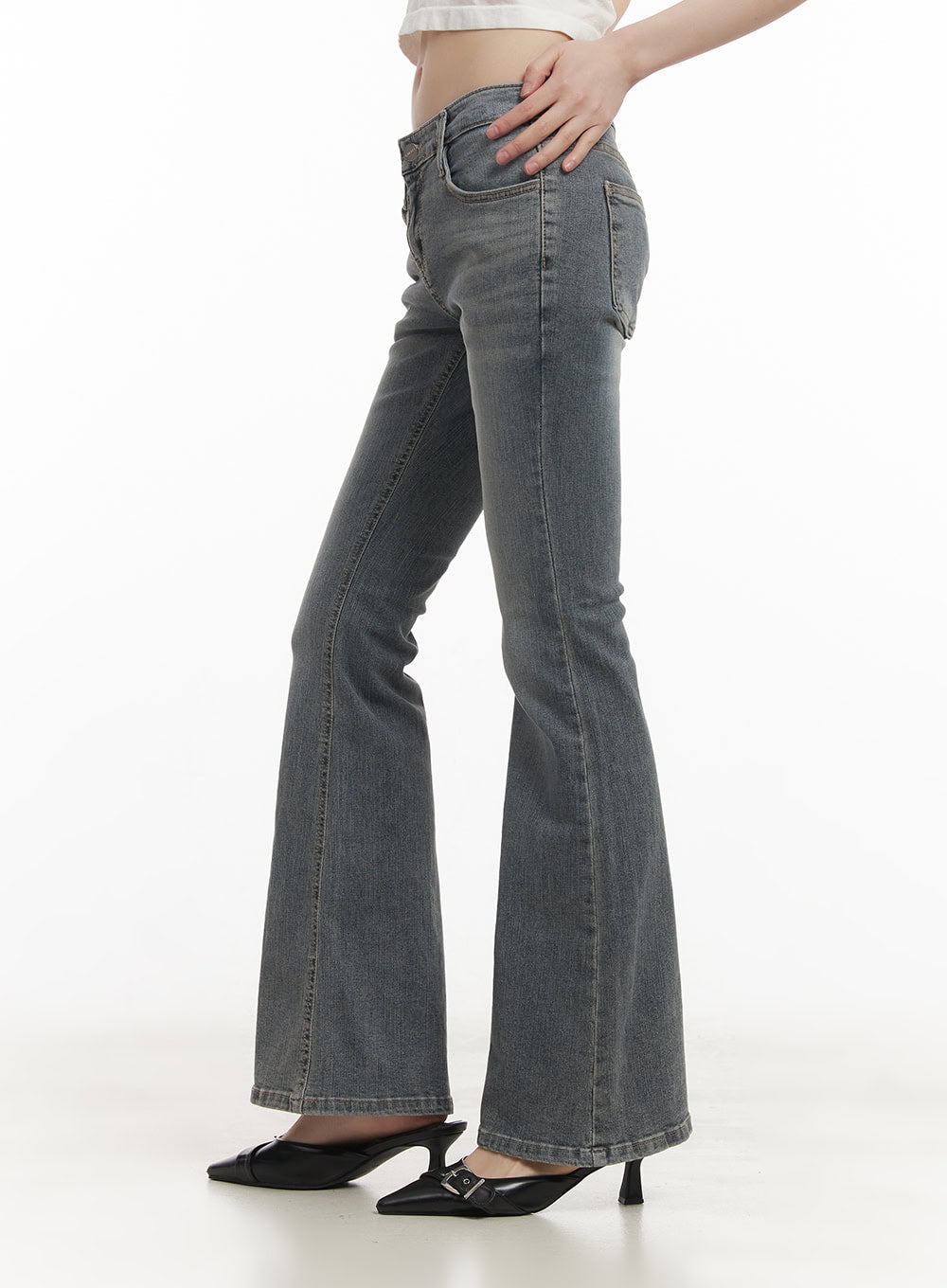 Rachel Washed Bootcut Jeans with Hip Pads CF518
