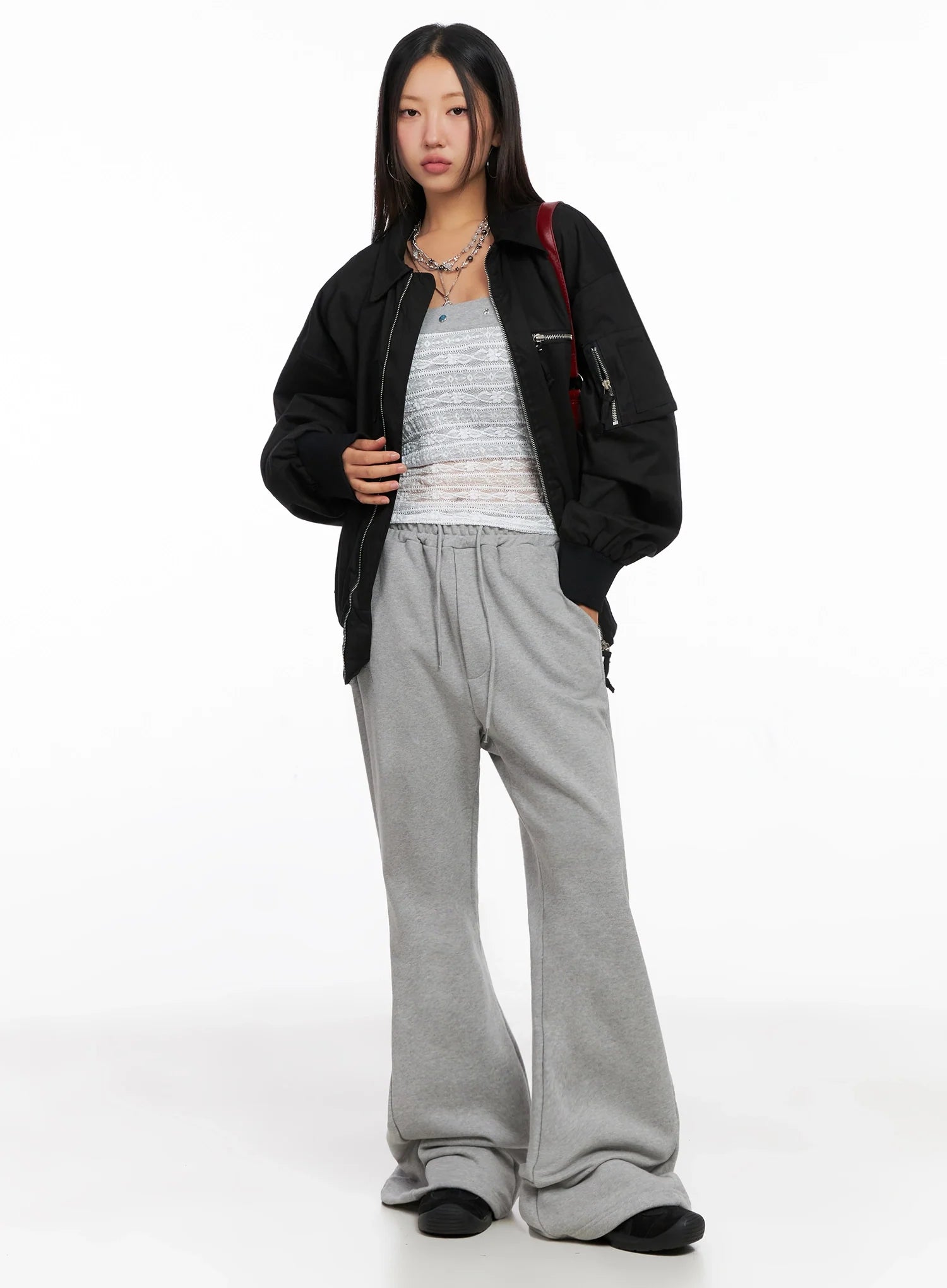 Oversized Zipper Bomber Jacket IG528