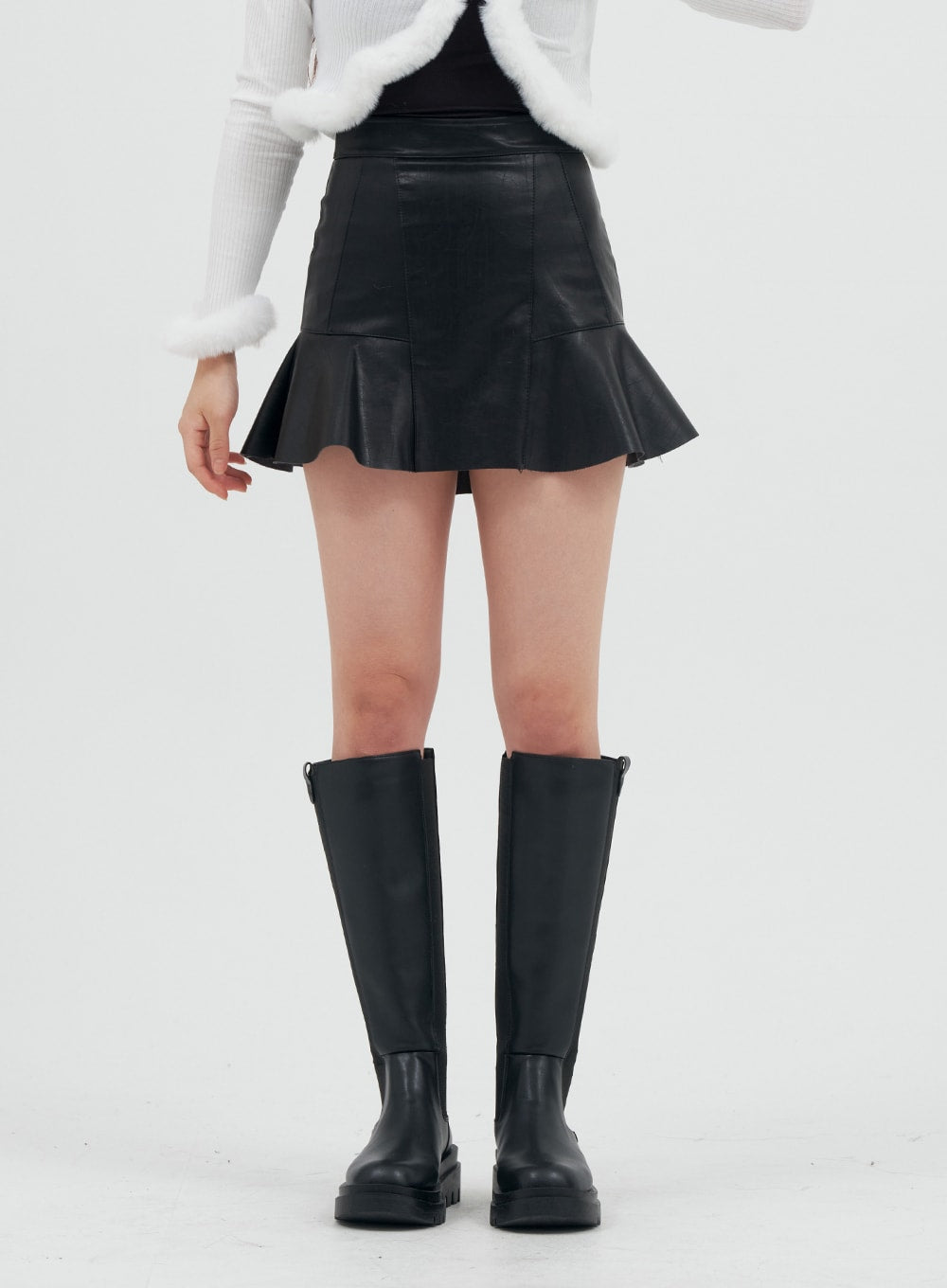 Faux Leather Flared Mini Skirt