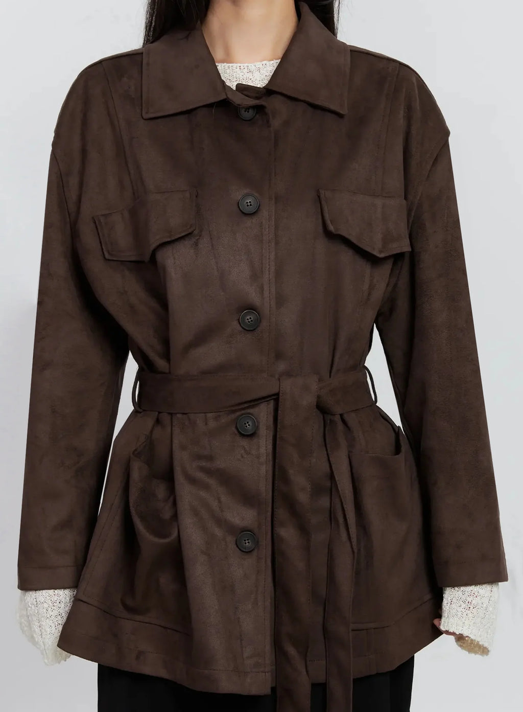 Suede-Style Button-Up Jacket IS515