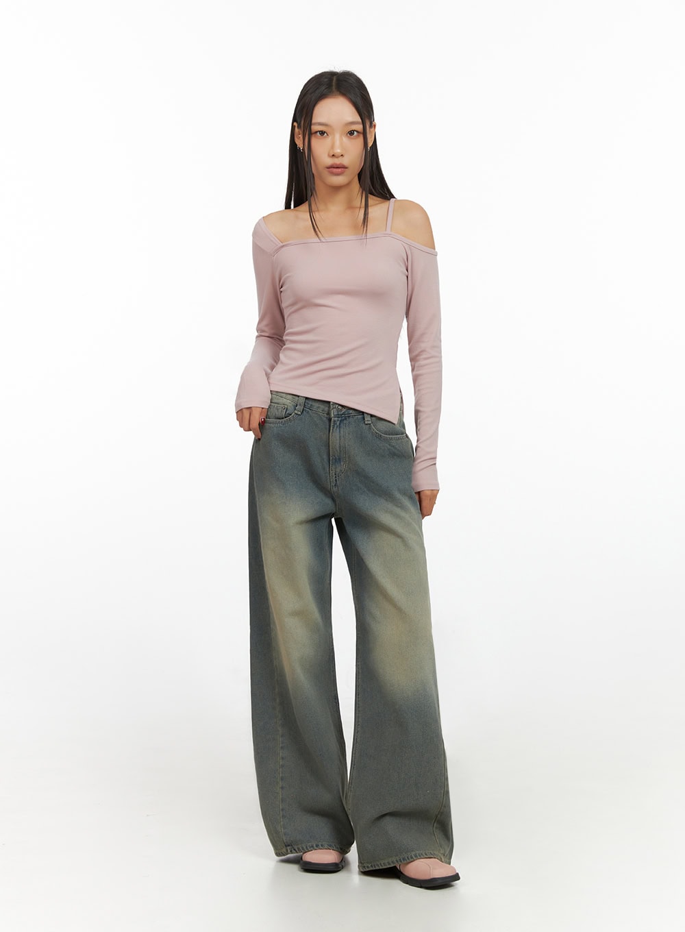 Inez Washed Denim Wide Leg Jeans IS427