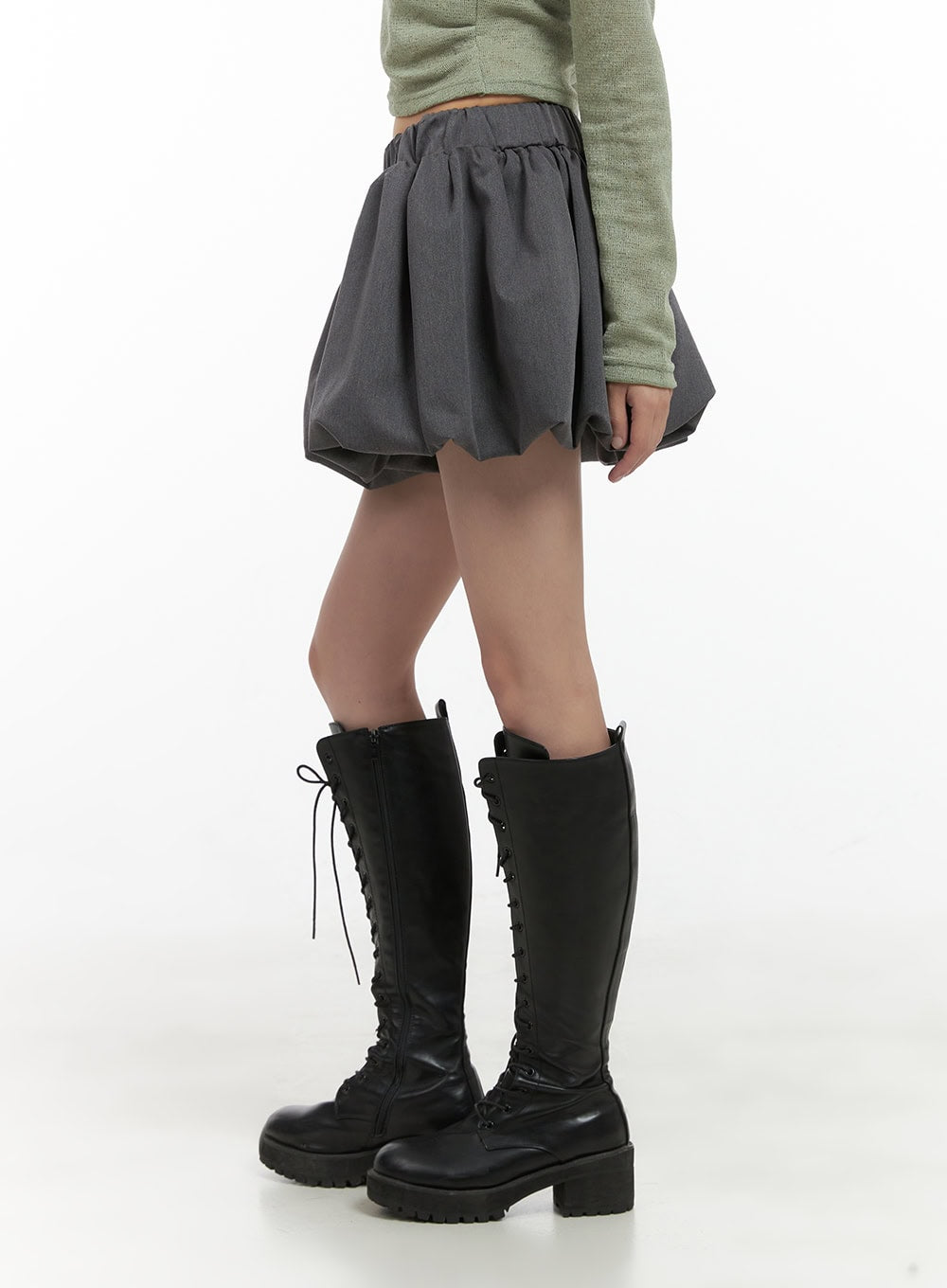 Banded Waist Poly Mini Skirt CS412