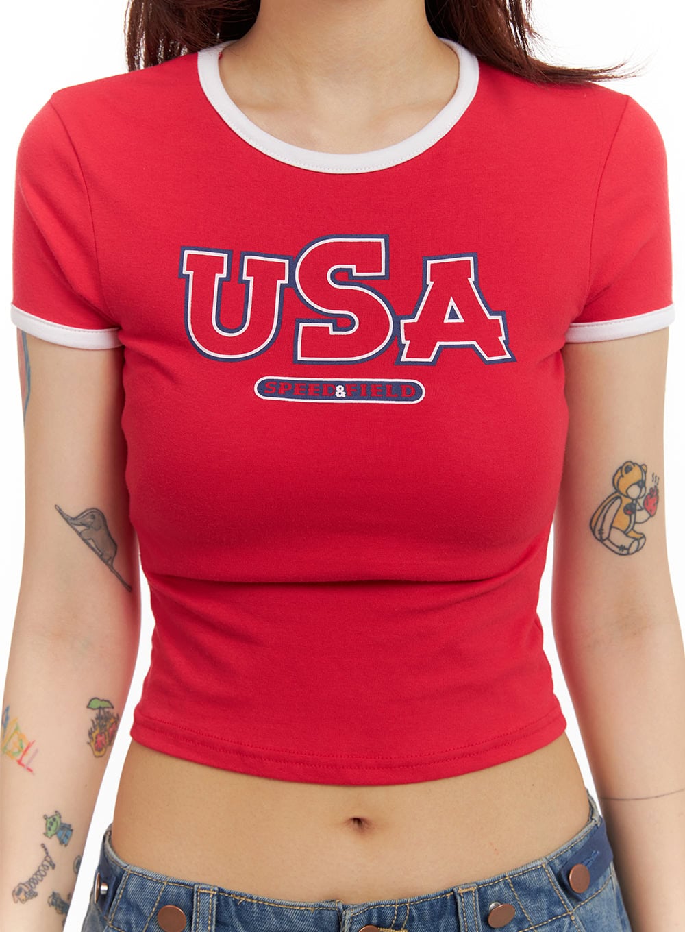 Contrast Graphic Crop Top IY410