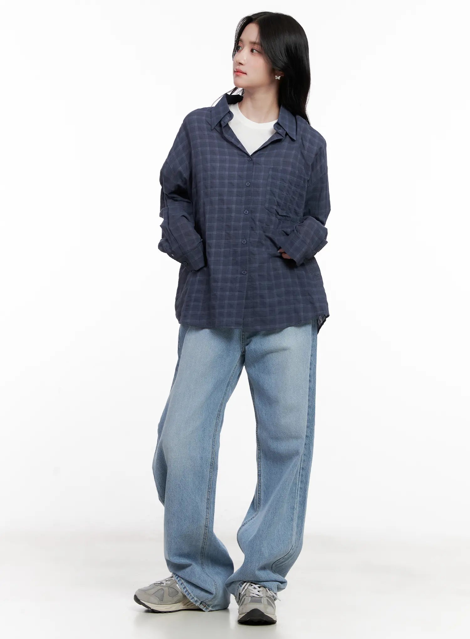 Oversized Plaid Button-Down Shirt CL515