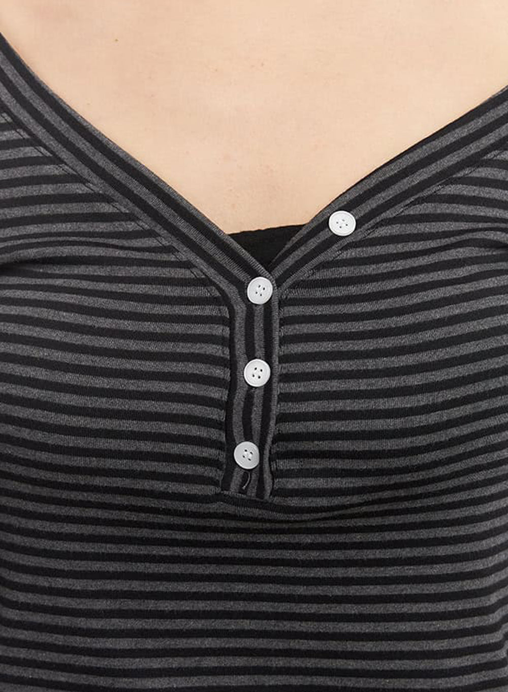 Stripe Buttoned Long-Sleeve Top IM524