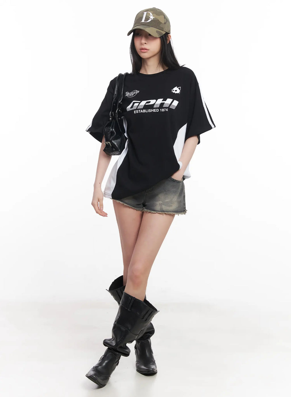 Oversized Striped Graphic Tee CU511