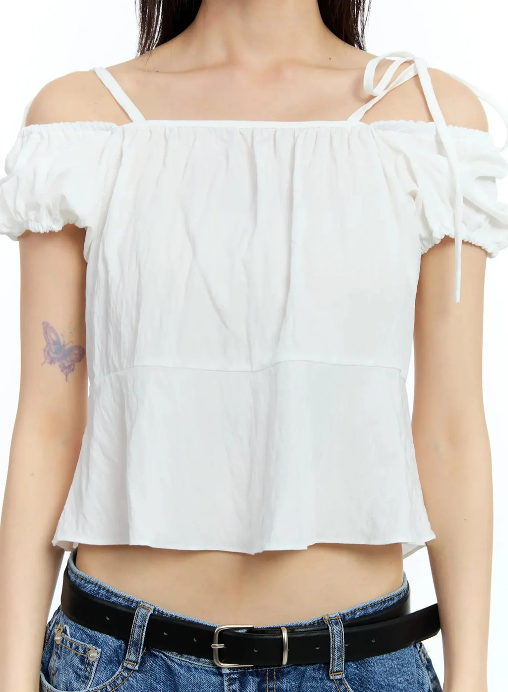 Strappy Off-Shoulder Cropped Blouse IU523