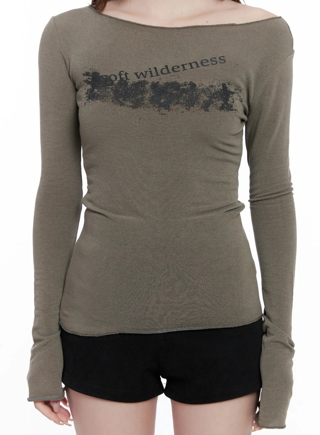 Off-Shoulder Graphic Long Sleeve Top CG529