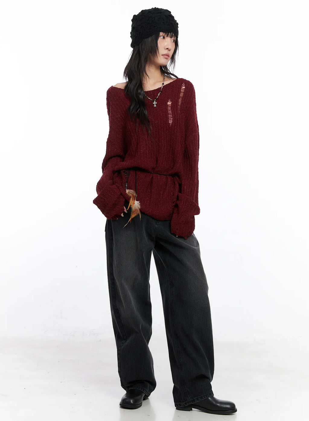 Distressed Off-Shoulder Sweater CC1809