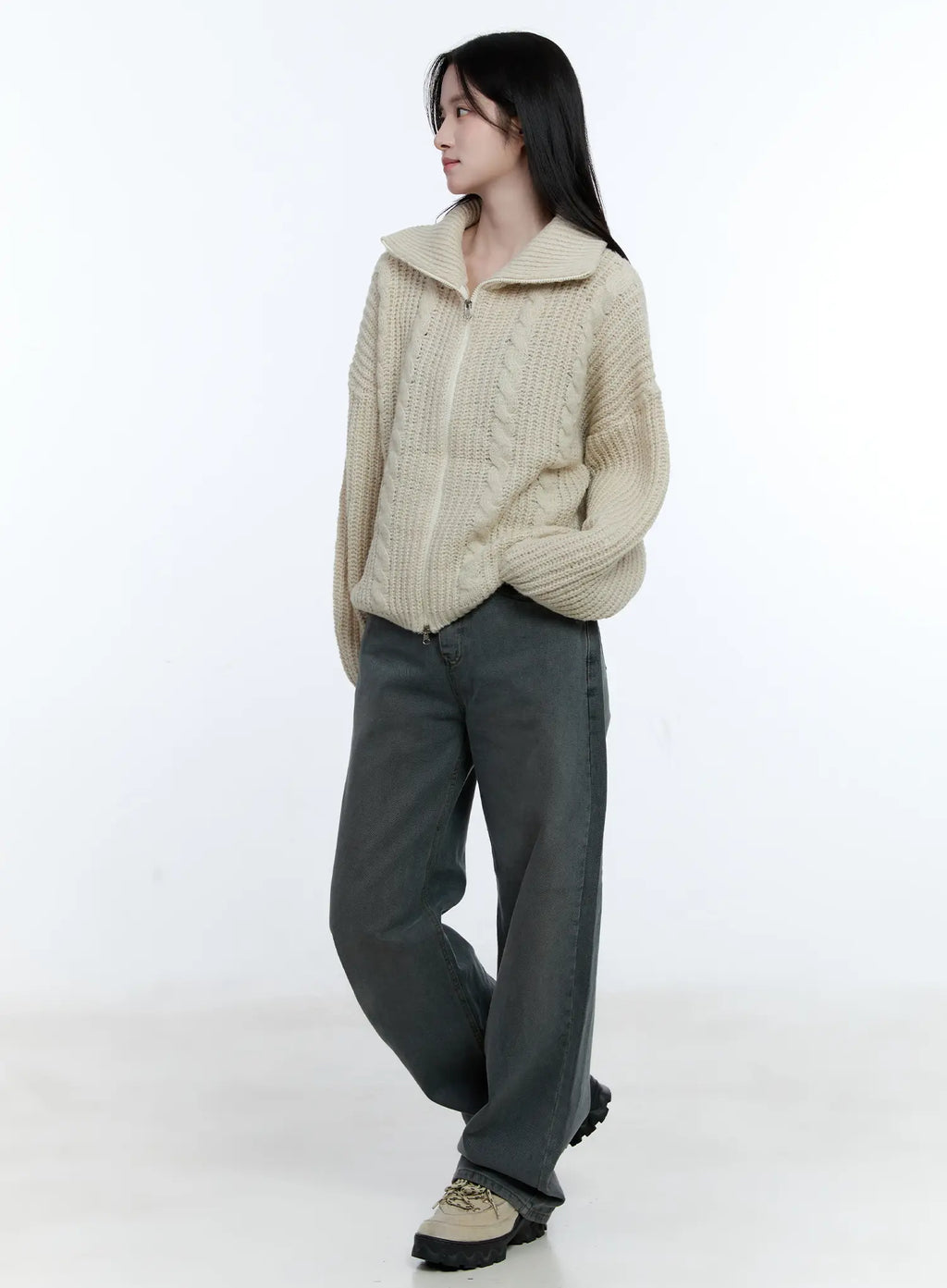 Cable Knit Double-Zip Sweater CG512