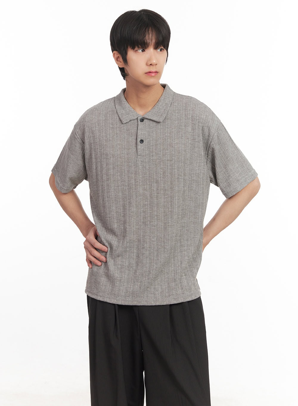 Men's Loose-Fit Collared Ribbed T-Shirt IA510
