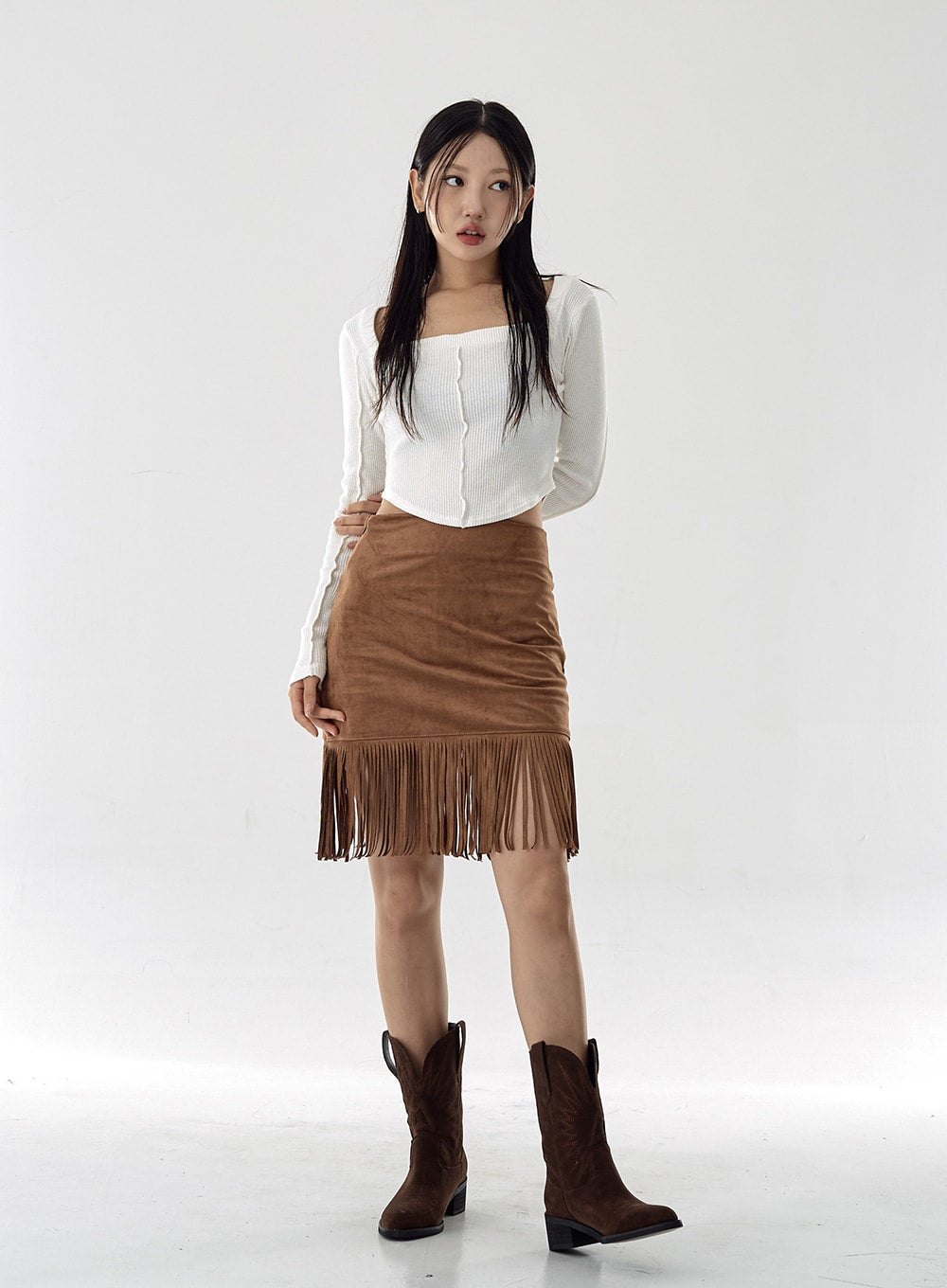 Square Neck Crop Long Sleeve Shirt CG16