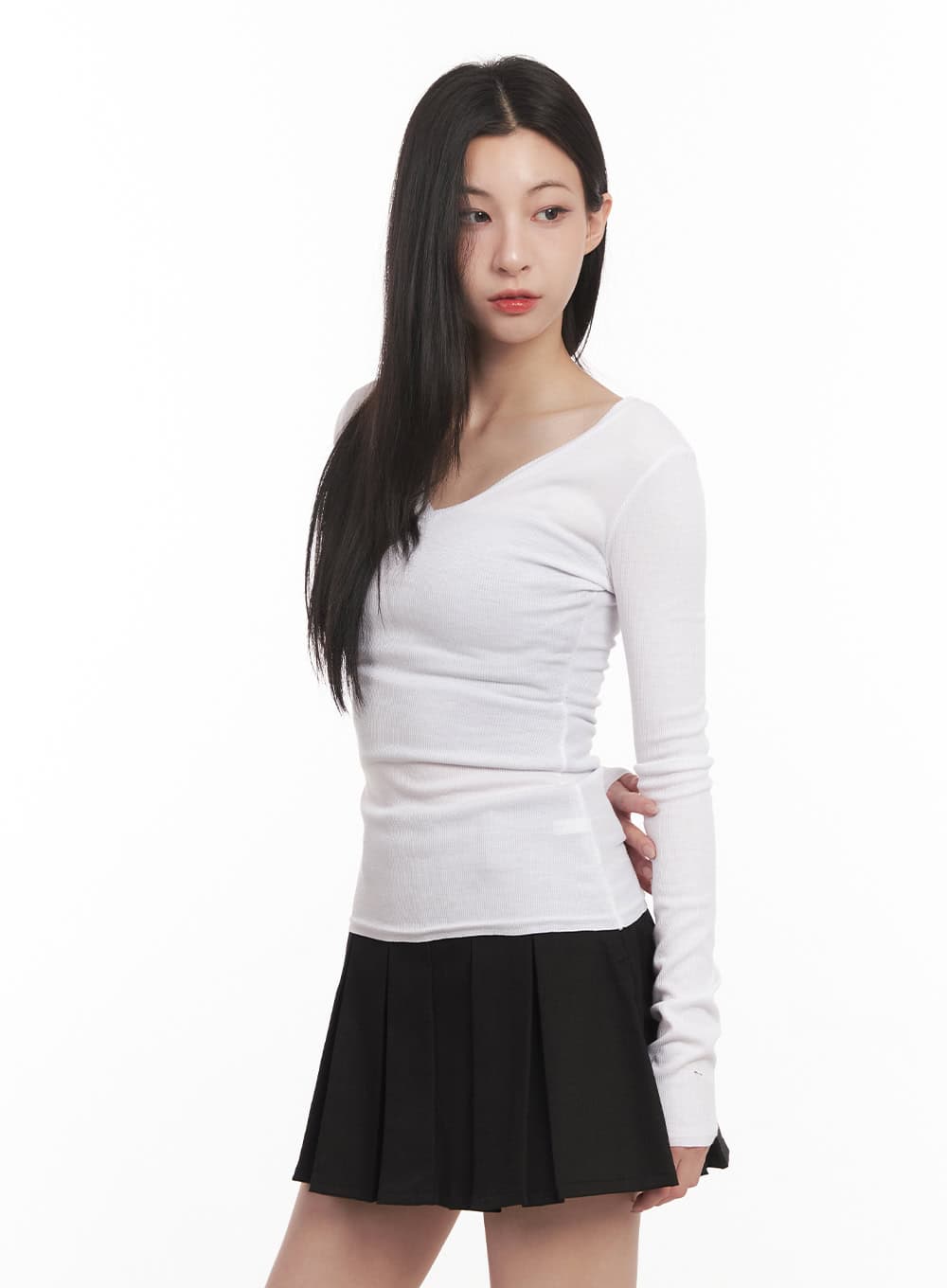 Buttoned V-Neck Long-Sleeve Top CM518