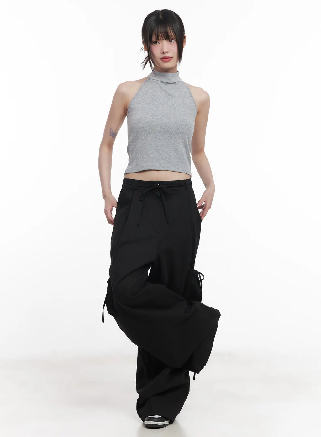 Buttoned Halter Neck Crop Top CU518