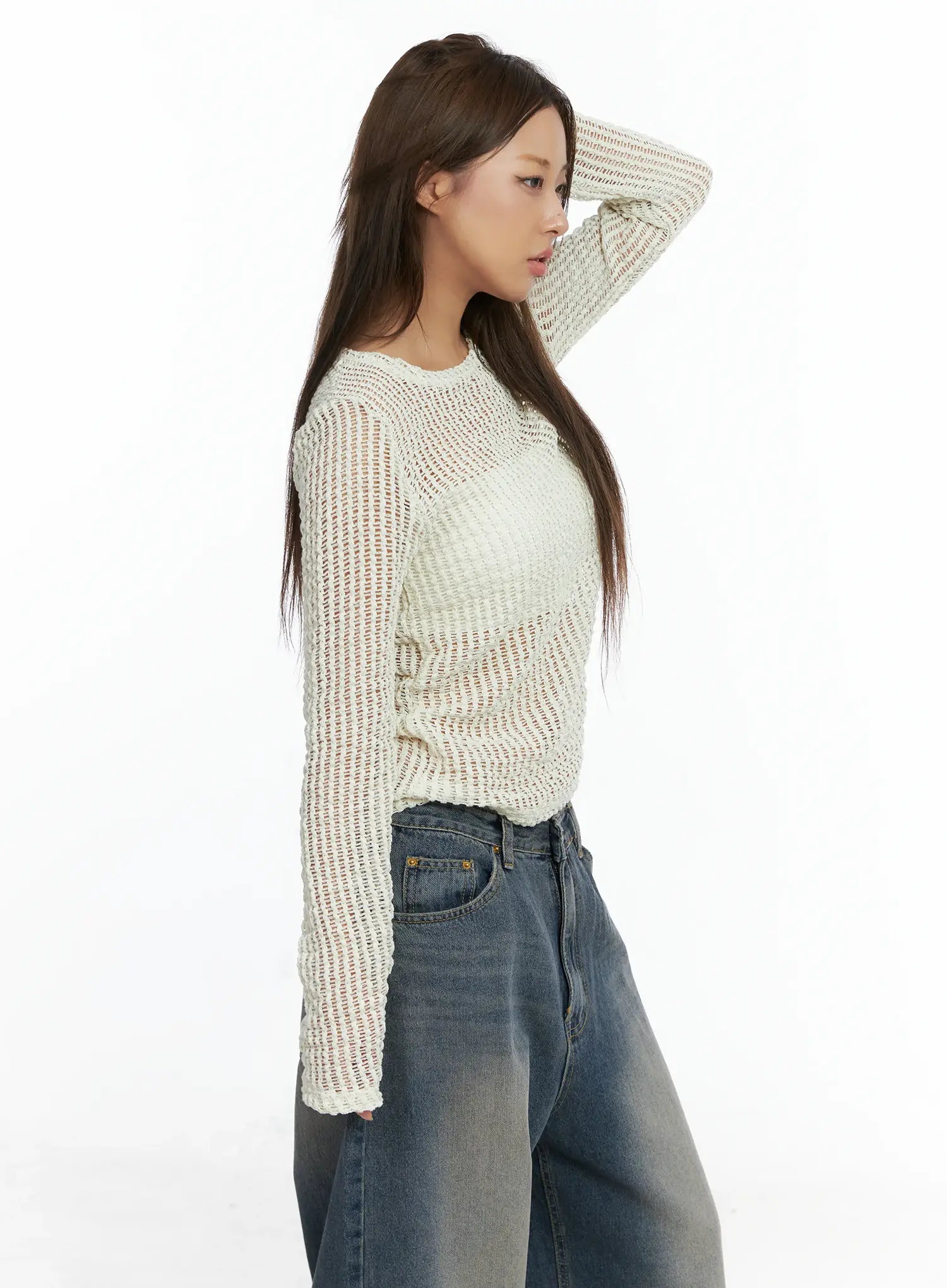 Sheer Mesh Knit Pullover CS504