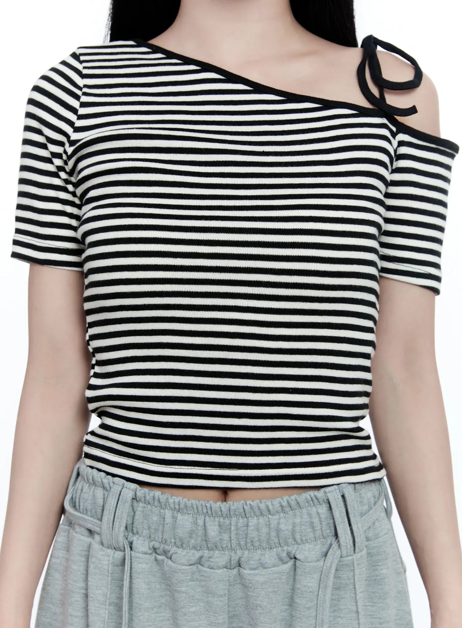 Striped Asymmetric Ribbon Tee CG507