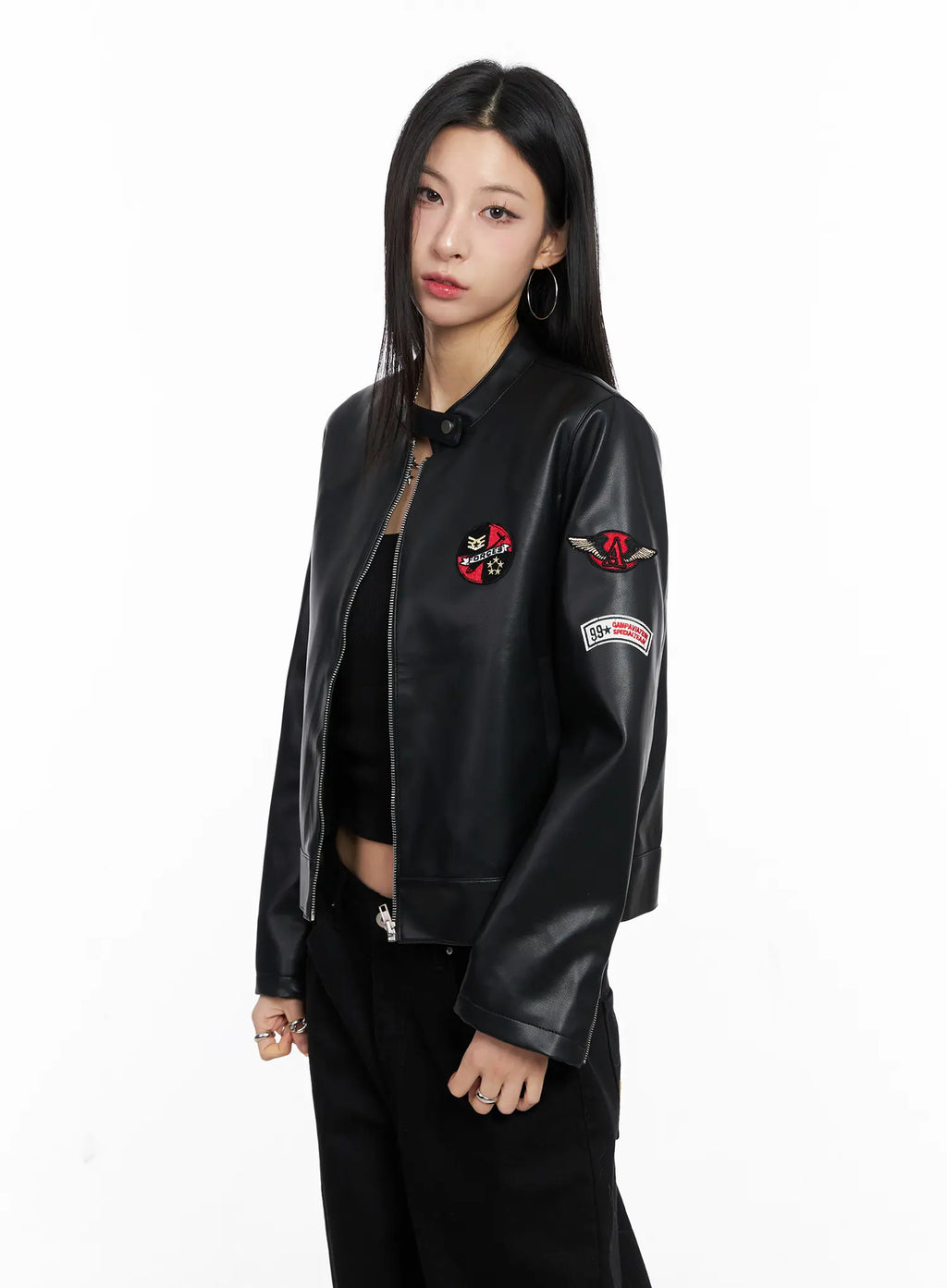 Graphic Crop Leather Jacket CC1109