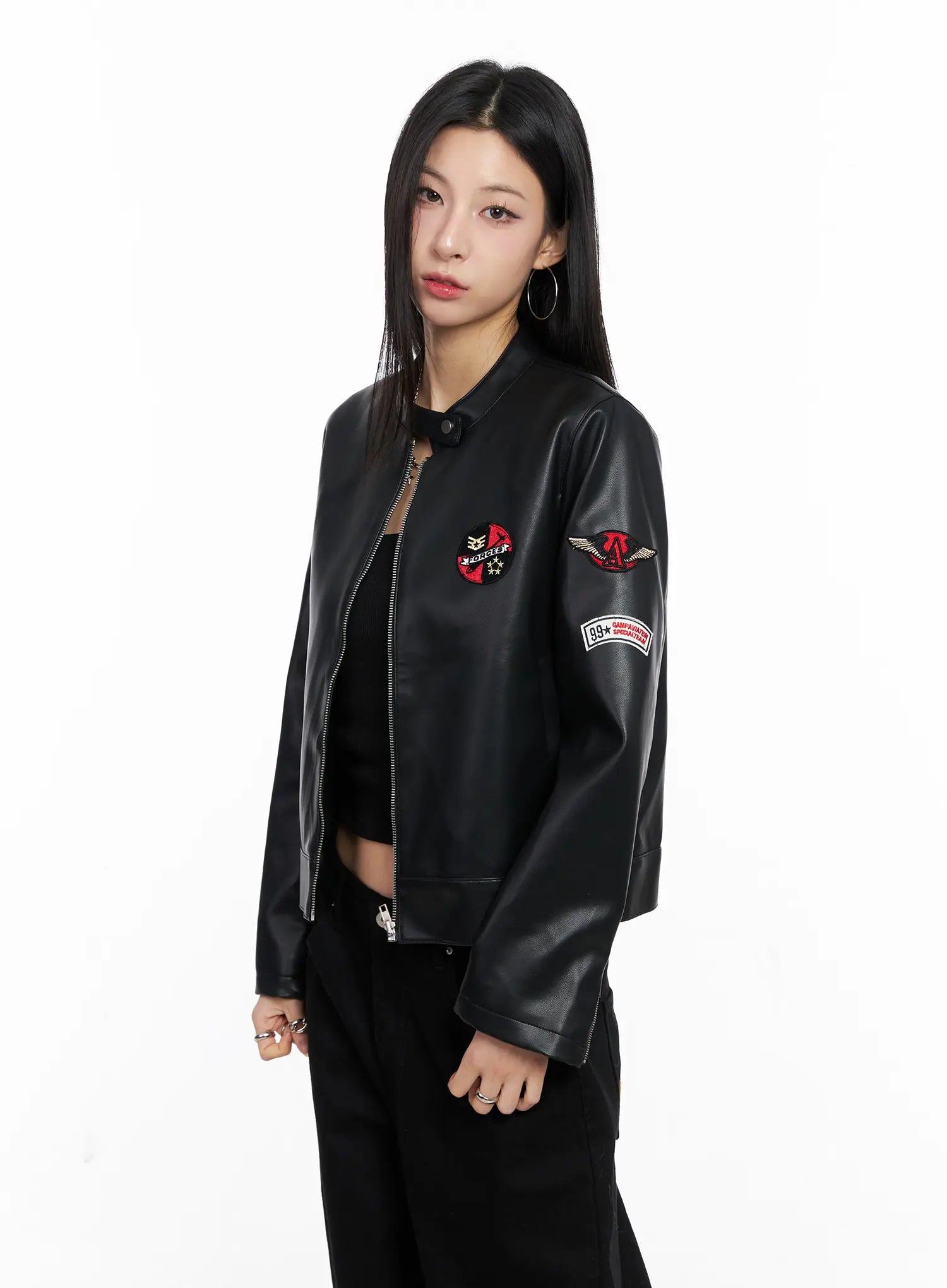 Graphic Crop Leather Jacket CC1109