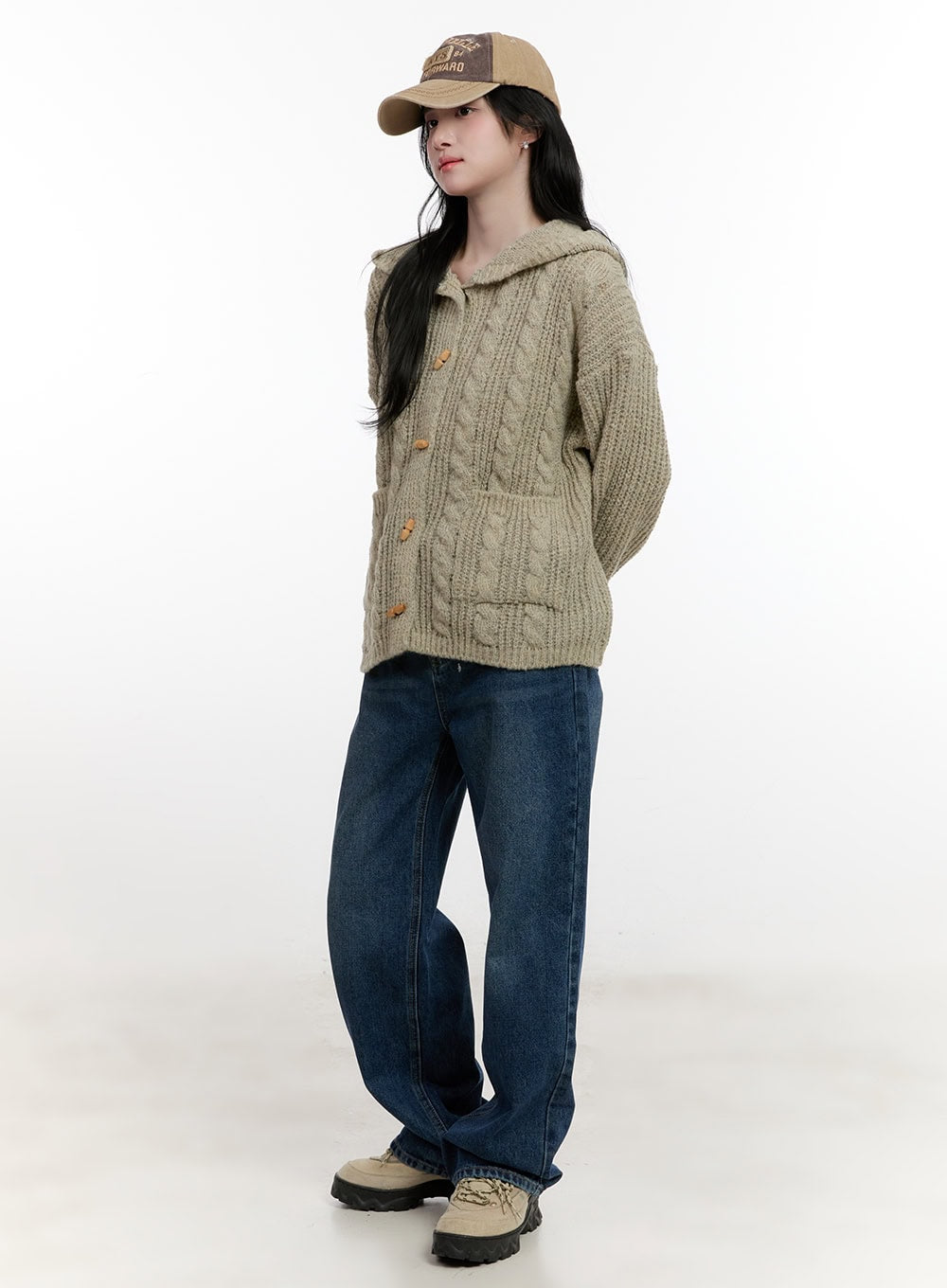 Oversized Cable Knit Hooded Cardigan CF527