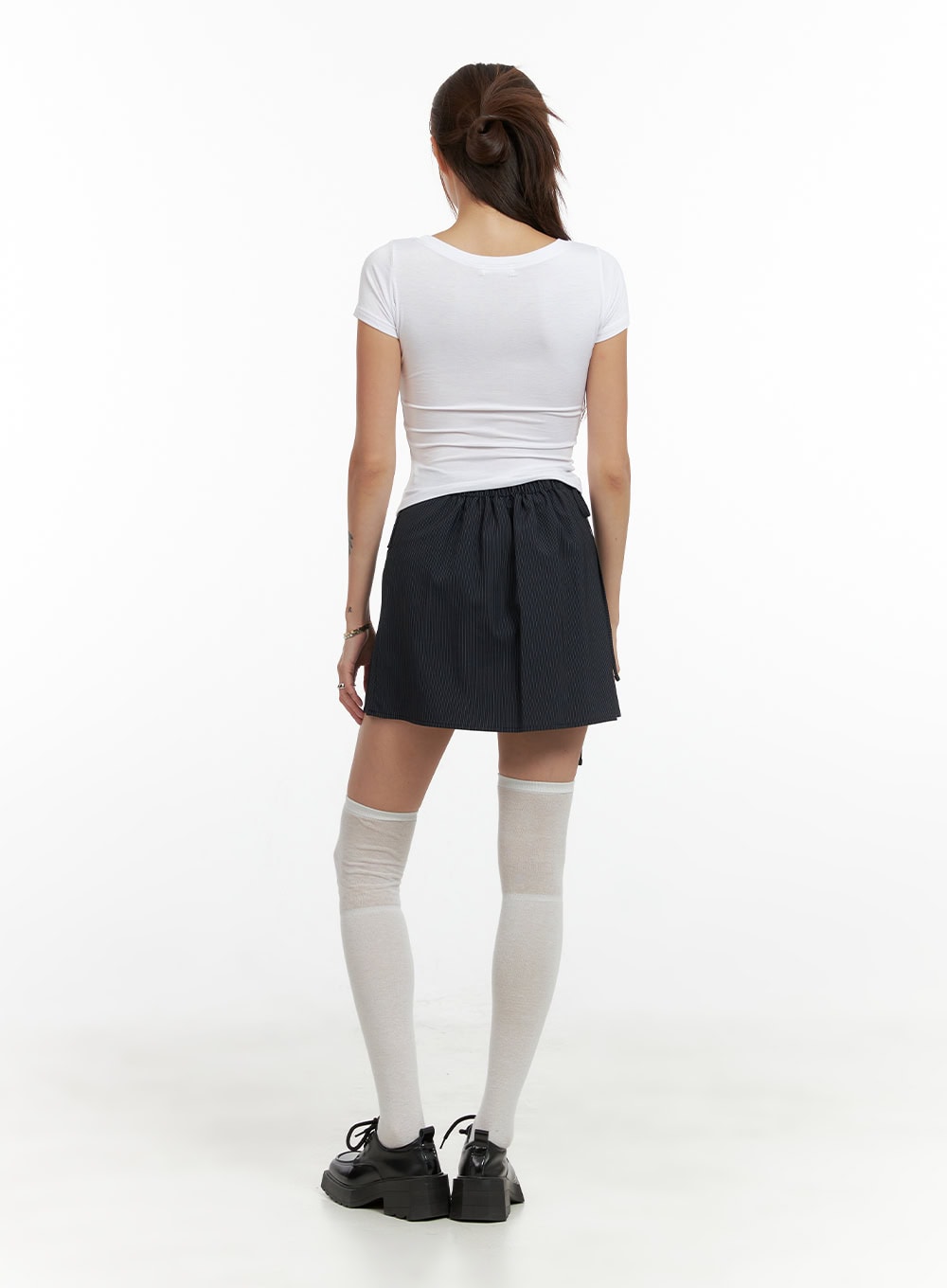 Ribboned Stripe Unbalanced Mini Skirt CL405