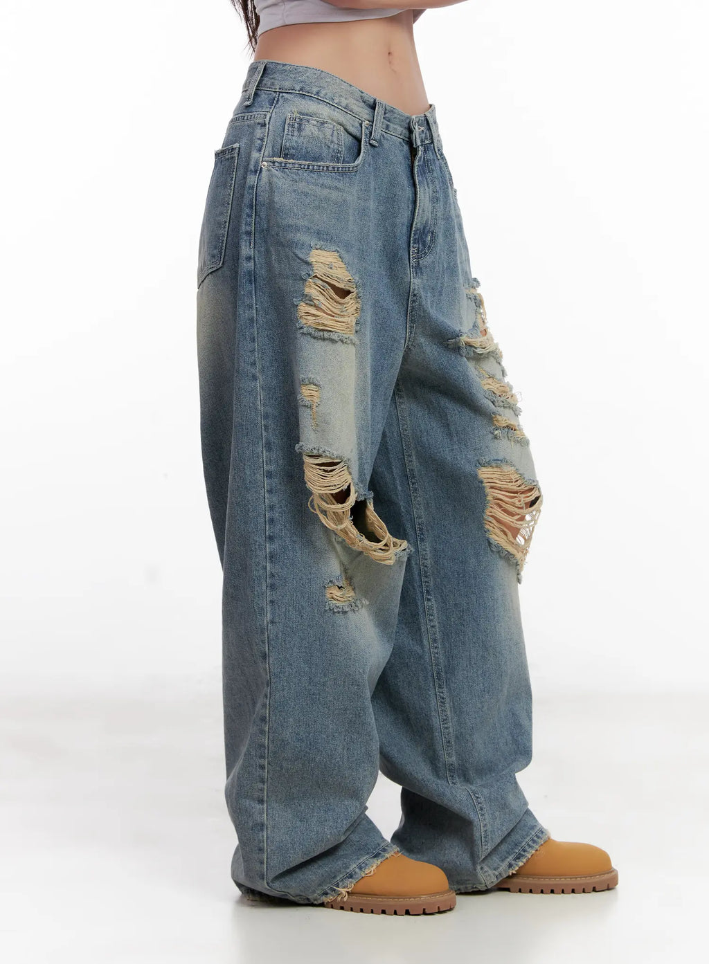 Manon Washed Distressed Wide Jeans CL518