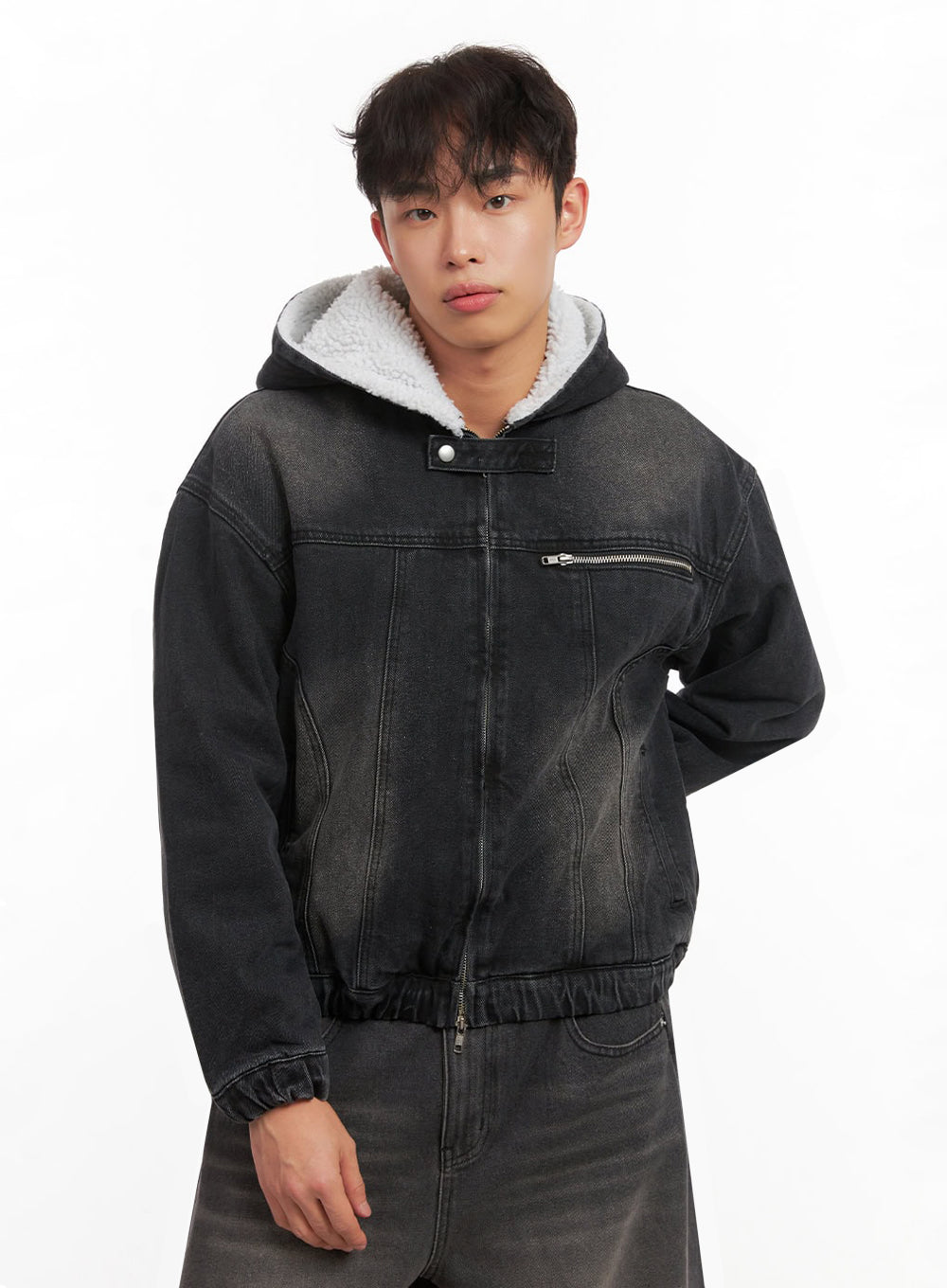 Men's Warm Hooded Zip-Up Denim Jacket ID431