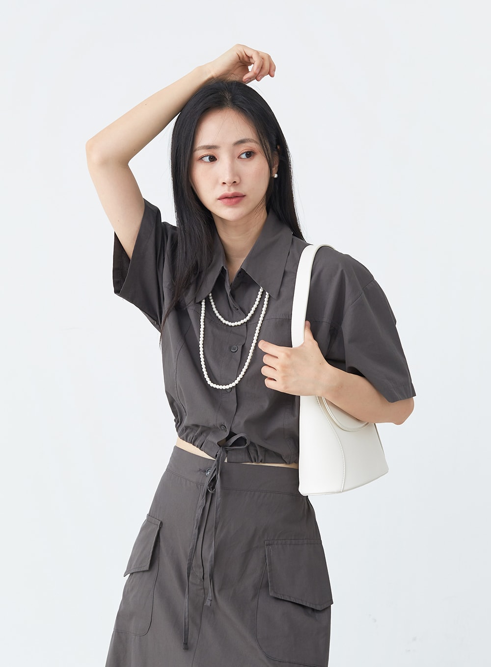 Drawstring Cropped Shirt UU1407