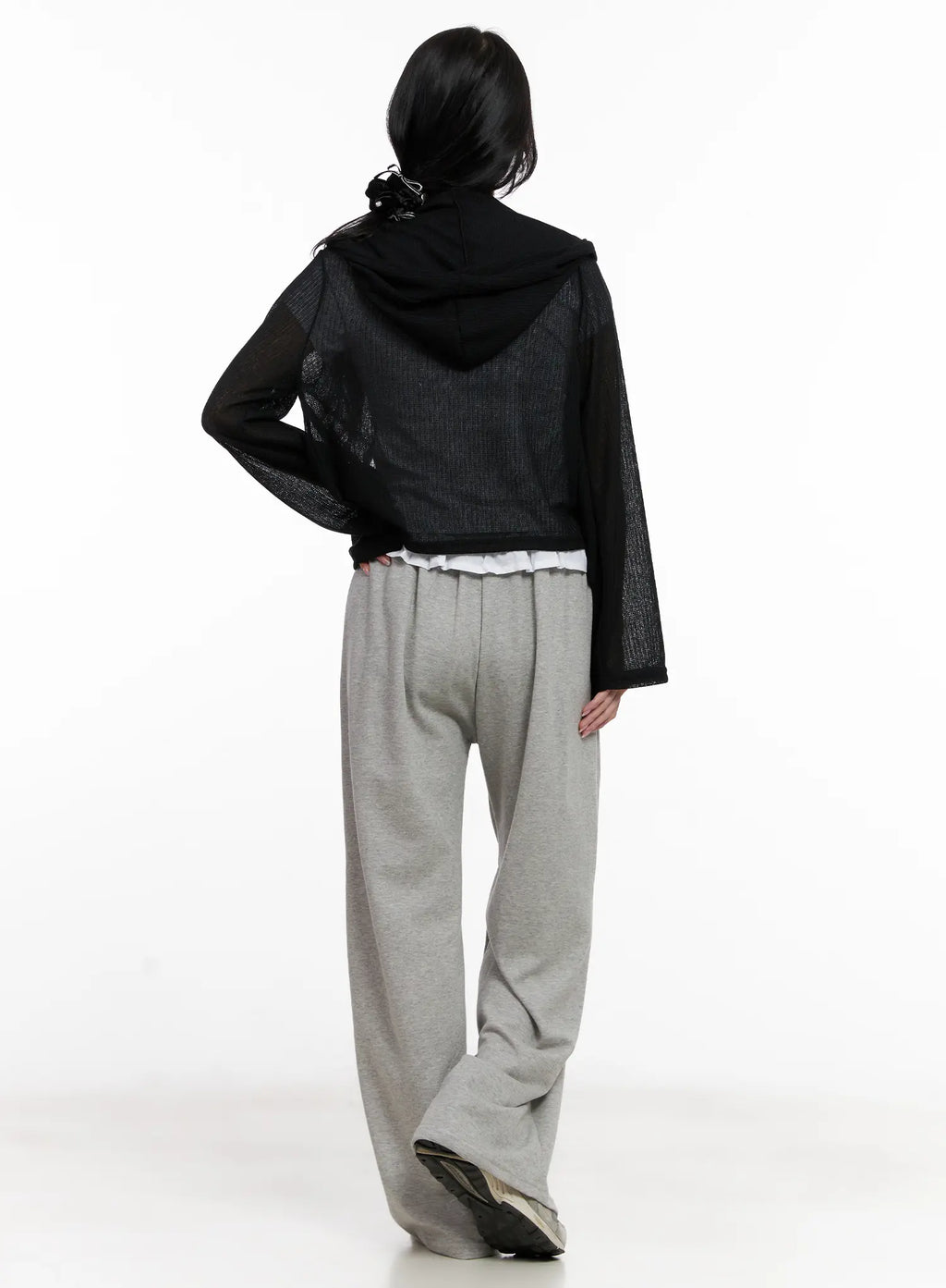 Sheer Button-Up Long Sleeve Zip-Up CL516