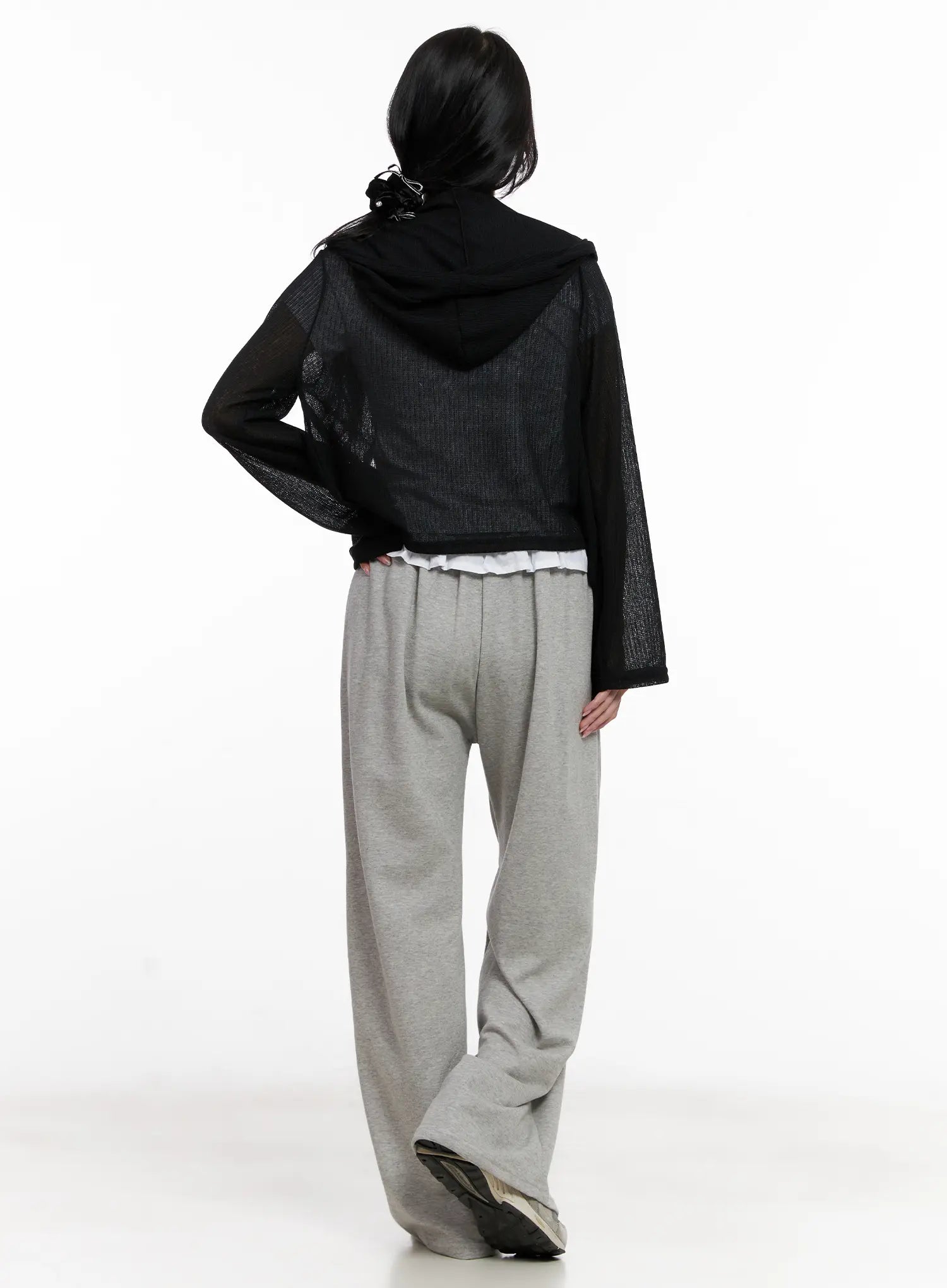 Sheer Button-Up Long Sleeve Zip-Up CL516