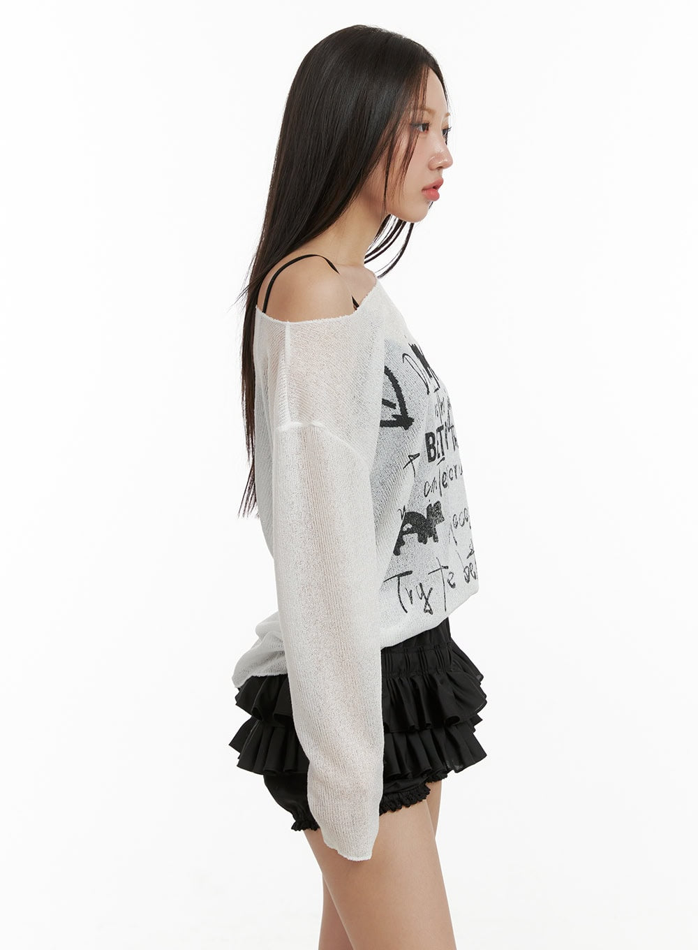 Sheer Graphic One-Shoulder Summer Sweater CU404