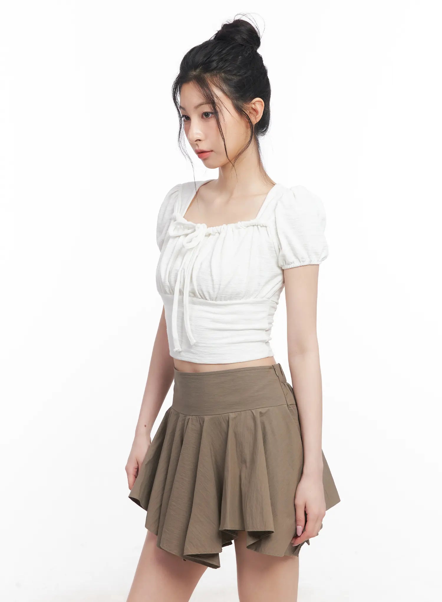 Puff Sleeve Square Neck Crop Top CU510