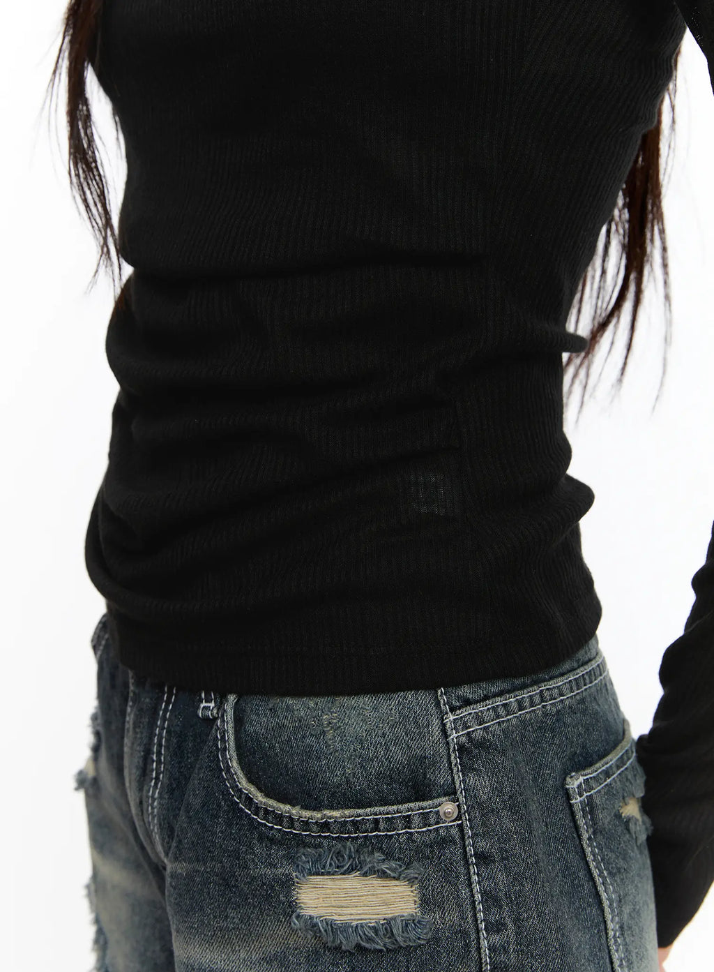 Boat-Neck Sheer Long-Sleeve Top CL507