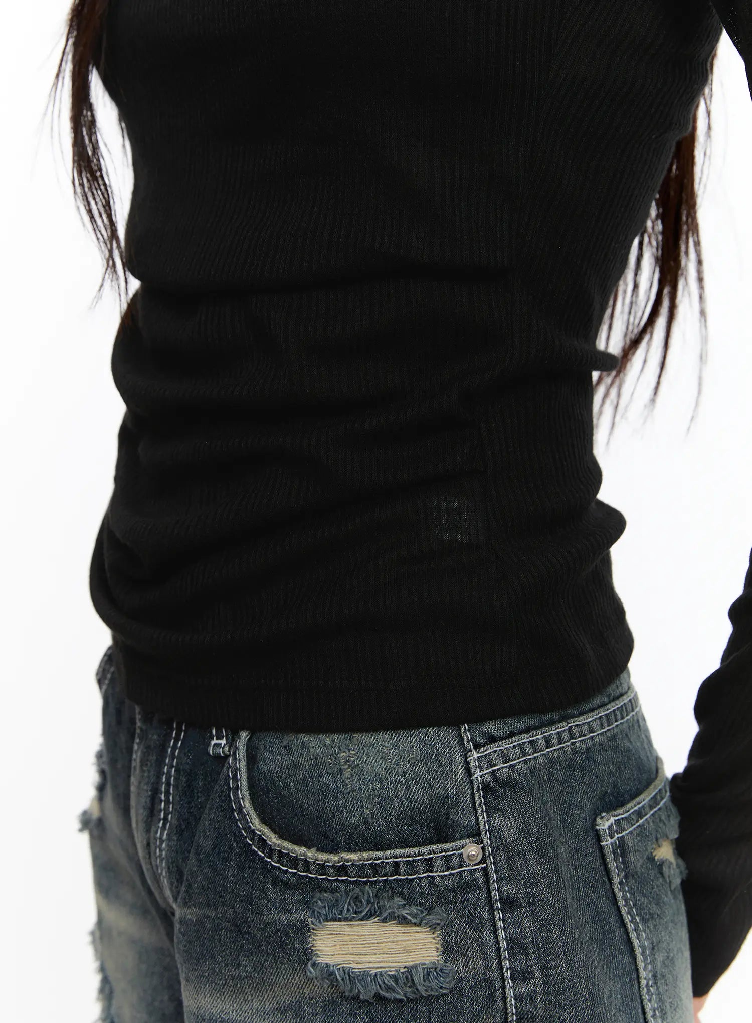 Boat-Neck Sheer Long-Sleeve Top CL507