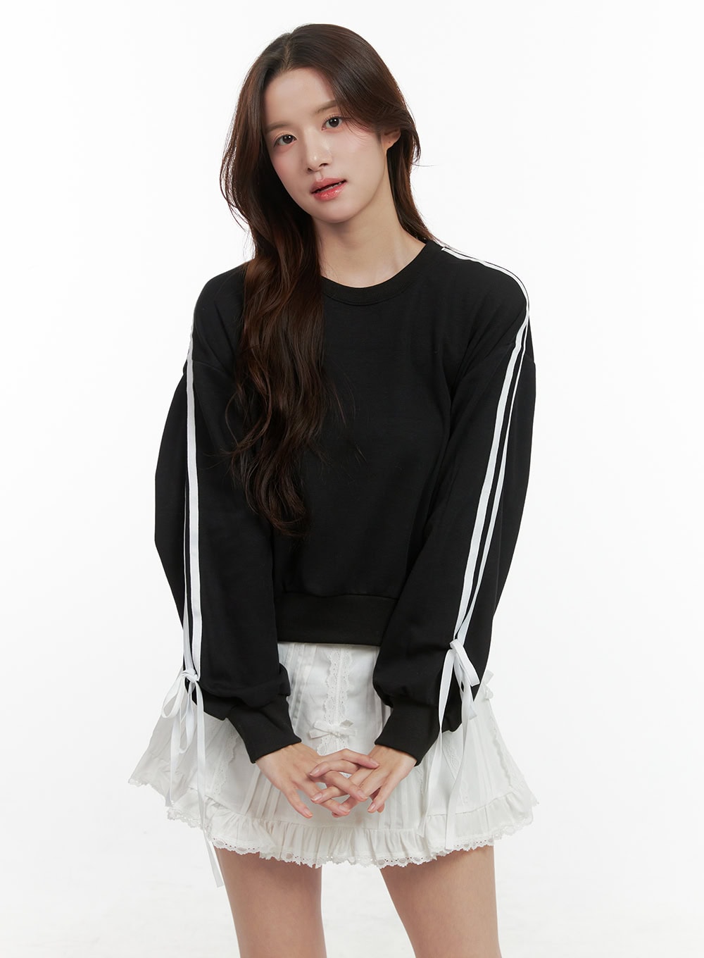 Ribbon-Lined Cotton Sweatshirt OO421