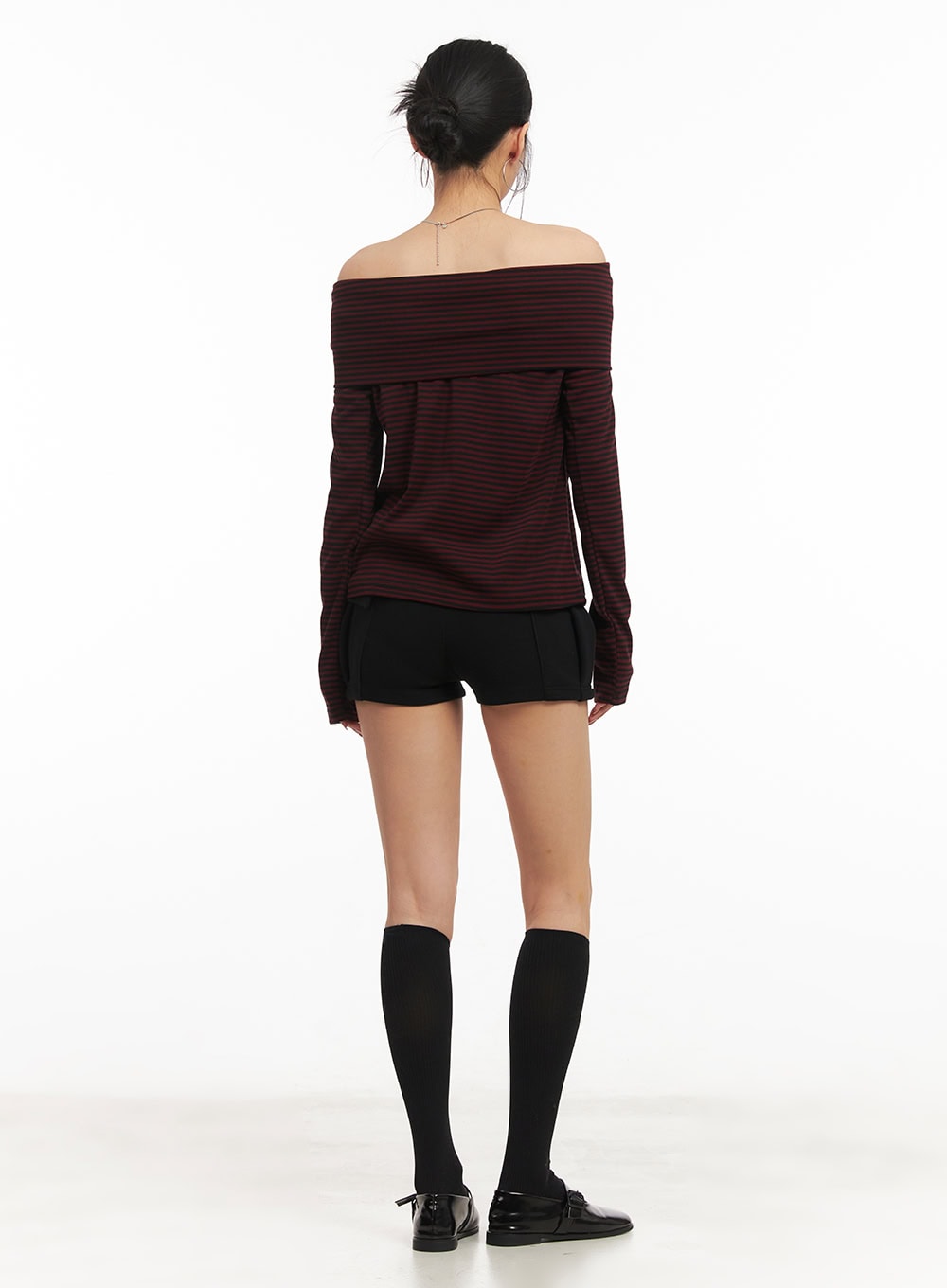 Striped Long-Sleeve Off-Shoulder Top CM503