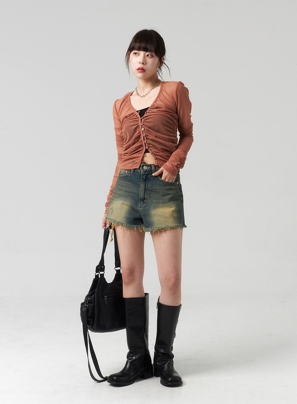 Button Mesh Cardigan CL314